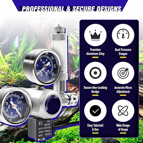 Miniatura 6 de ZUYIYI Regulador de CO2 para acuario, pantalla grande de medidores duales, solenoide de 12 V CC con contador de burbujas y válvula de retención,