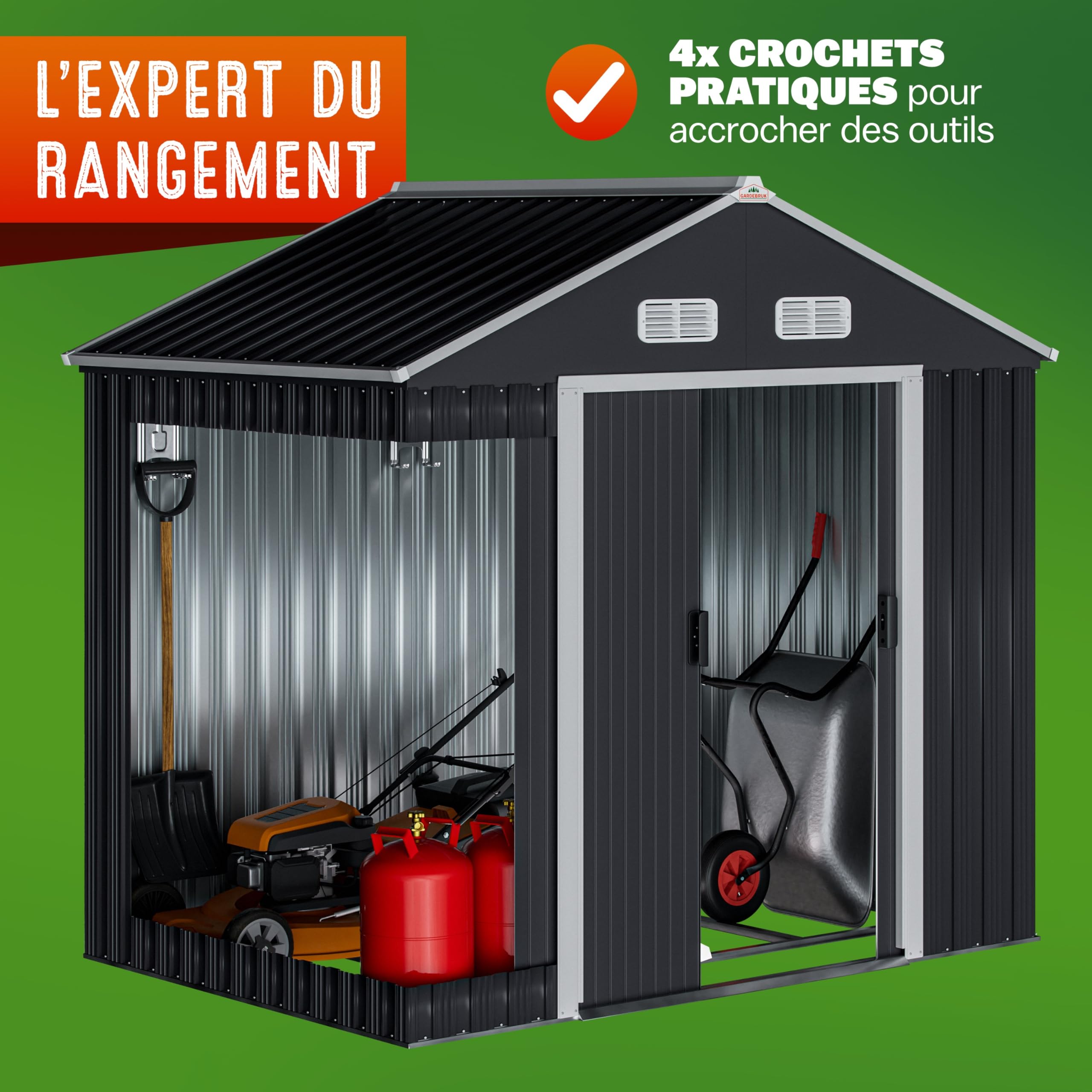 GARDEBRUK® Abri de Jardin métal XL 2m² Fondation 200x135x190cm Porte coulissante Anthracite cabane de Jardin cabanon Rangement Outils 4m³