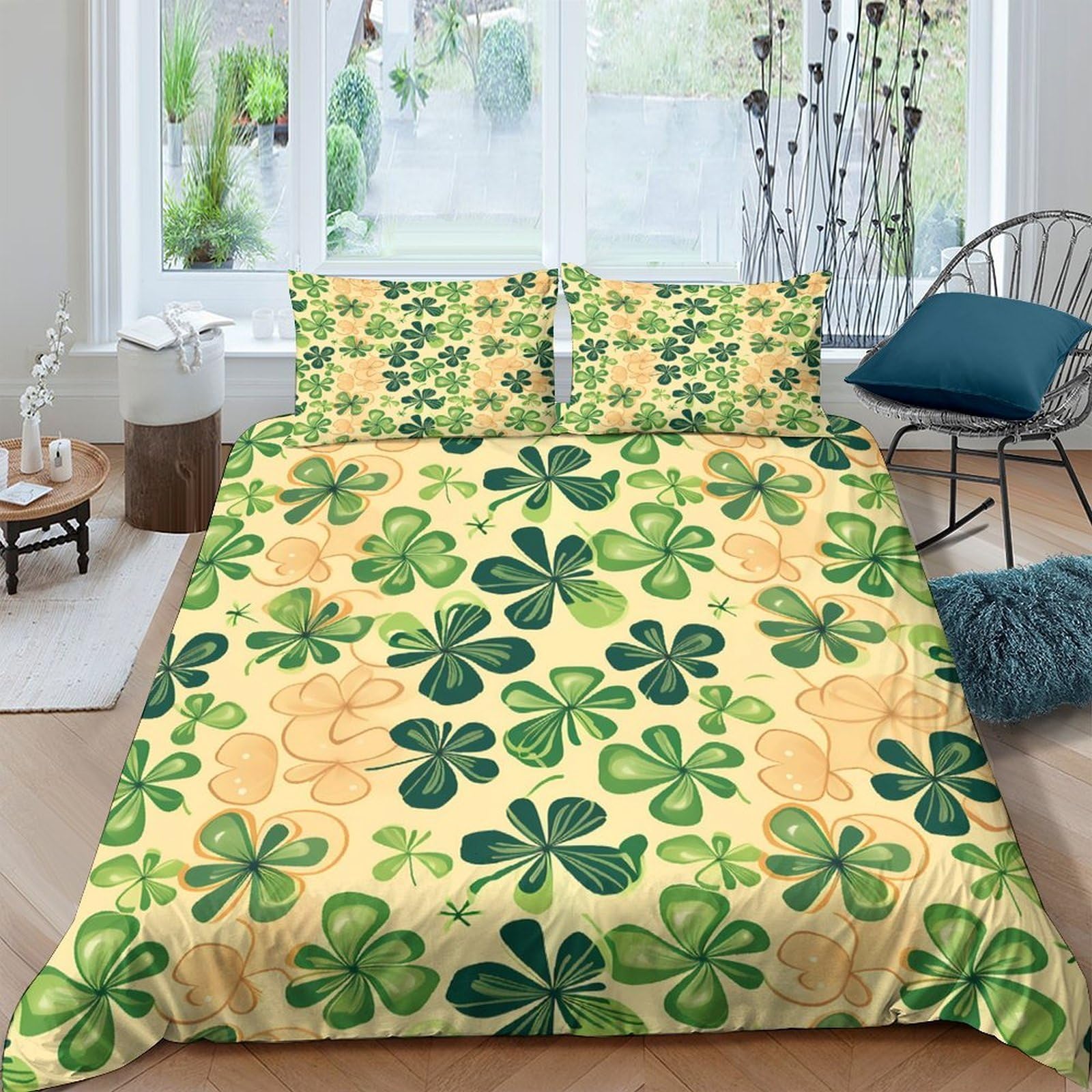 Ctjqhvkz Style-4 3D Printed Clover Leaf Fitted Sheet Microfiber Green Lucky Shamrock Bed Cover Bedroom Dorm Soft Washable Single（135X200cm）