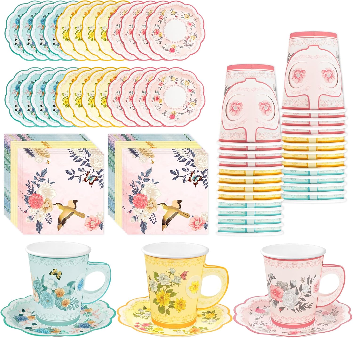 Disposable Tea Party Cups 24 Pack Floral Tea Cup and