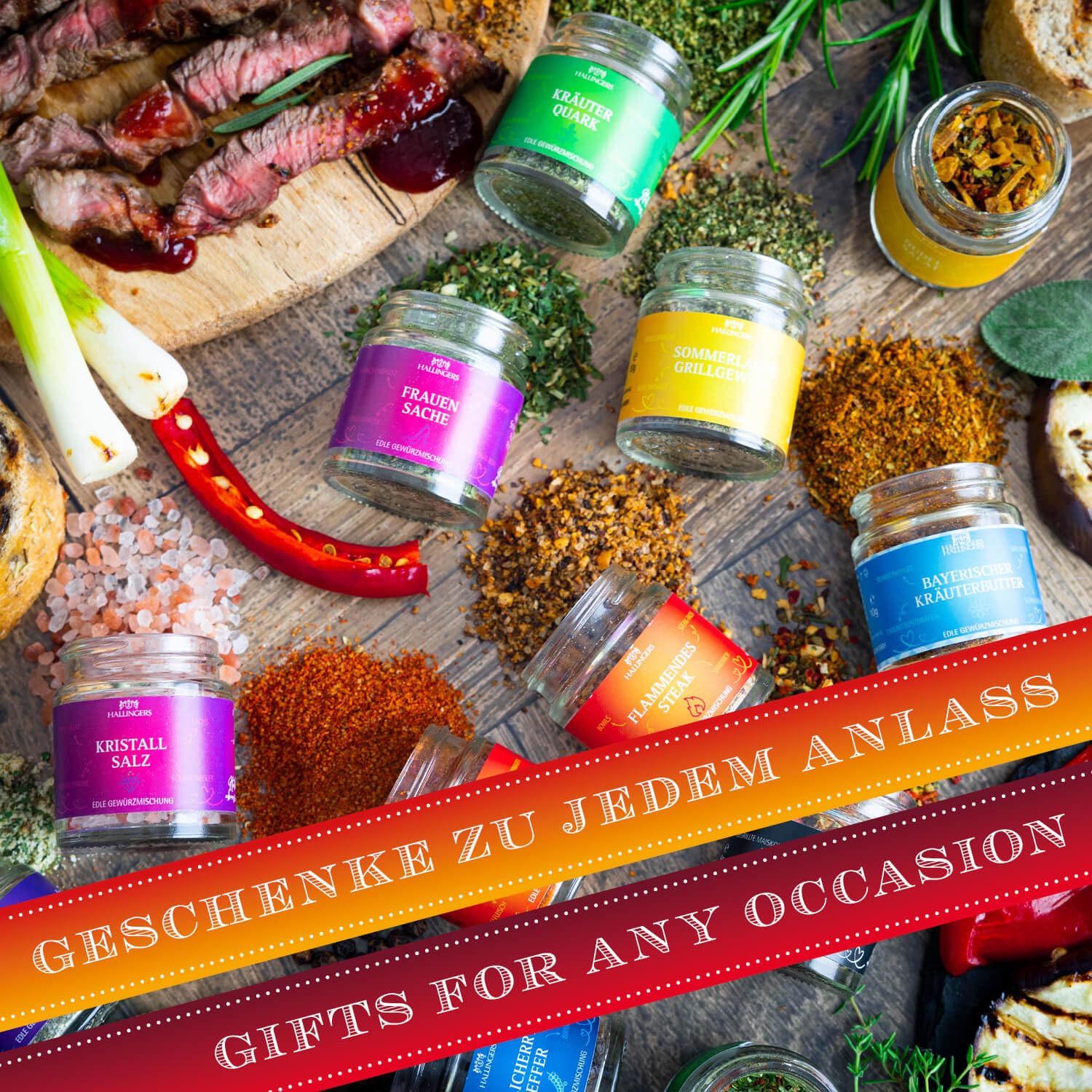Hallingers Genuss Manufaktur Gewürz Geschenk-Set - 24 Gewürze aus aller Welt in wertiger Geschenkbox mit Rezept-Booklet "BBQ Deluxe 24 M...", Geschenkidee für Männer Freund
