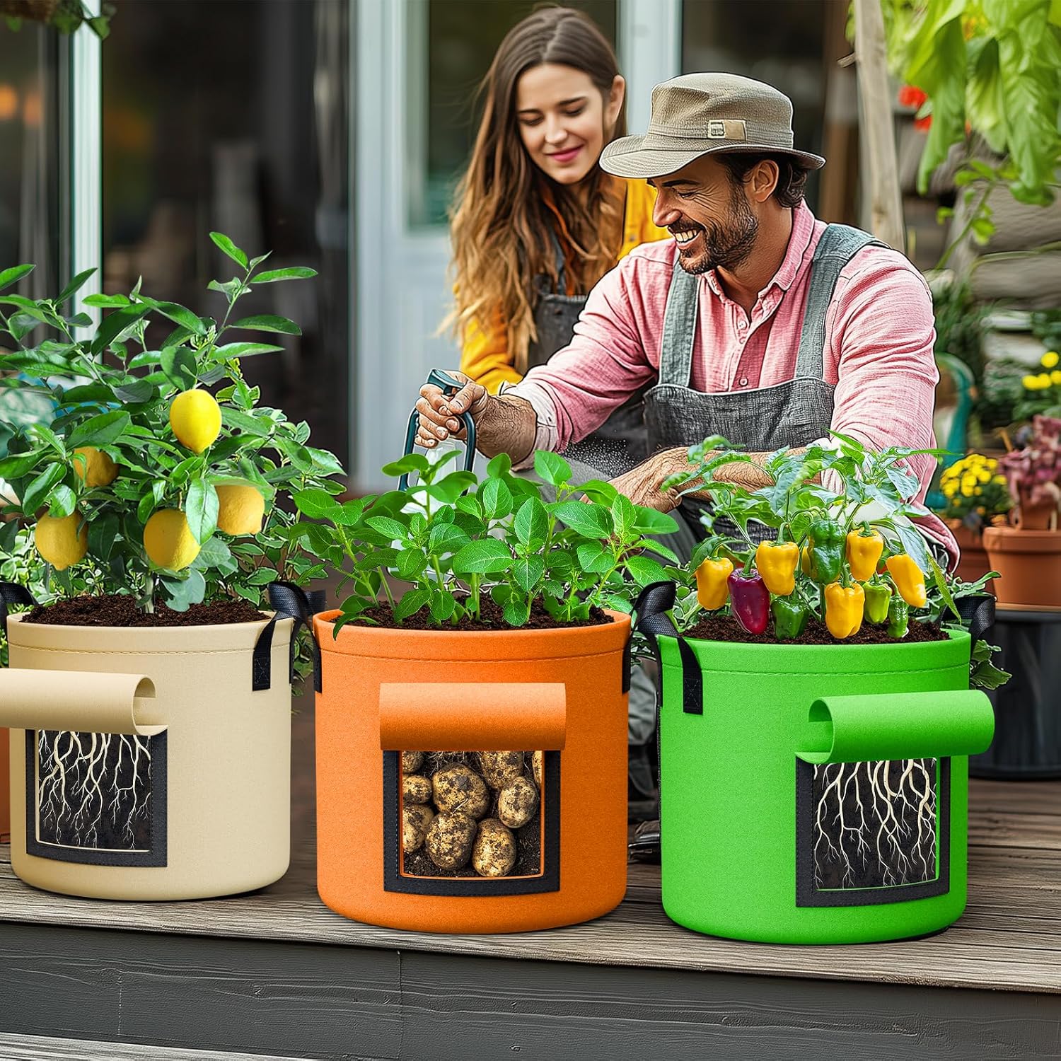 10 Gallon Potato Grow Bags - 6 Pack 350g Heavy Duty Thick Aeration Nonwoven Fabric Pots with Handles, Potatoes Grow Bags 10 Gal with Flap, Garden Bags for Growing Potatoes Plant Vegetables Flower - Image 7