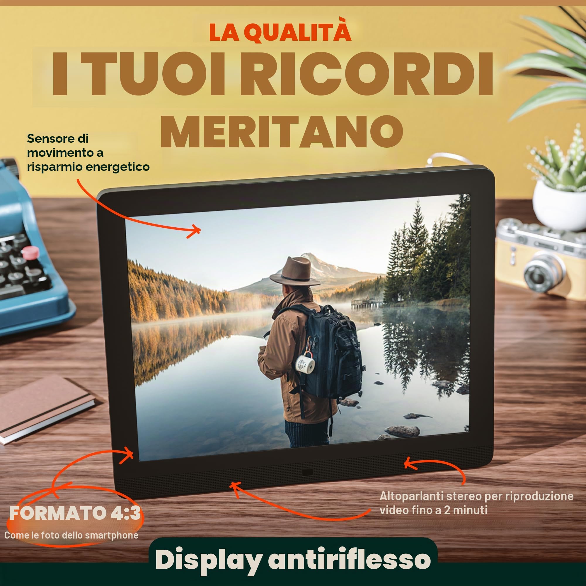 Cornice digitale WiFi da 15 pollici Pix-Star con indirizzo e-mail e archiviazione cloud gratuita | Regalabilissima per i nonni | display IPS | Sensore di movimento | Semplice installazione