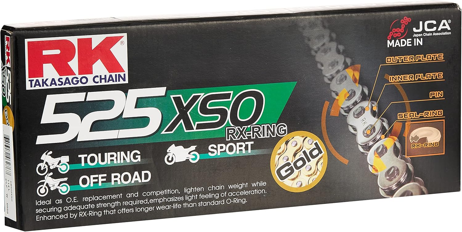 RK Racing Chain GB525XSO-110 (525 Series) Gold 110 Link High Performance Street and Off-Road RX-Ring Chain with Connecting Link : Automotive