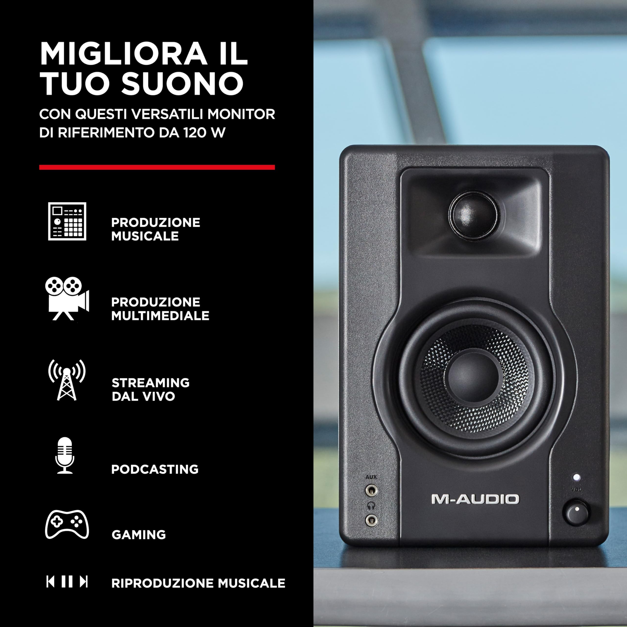 Numark Party Mix II e M-Audio BX3 - Console DJ a 2 Canali con Scheda Audio e Luci, Casse da tavolo con suono professionale - 120 W