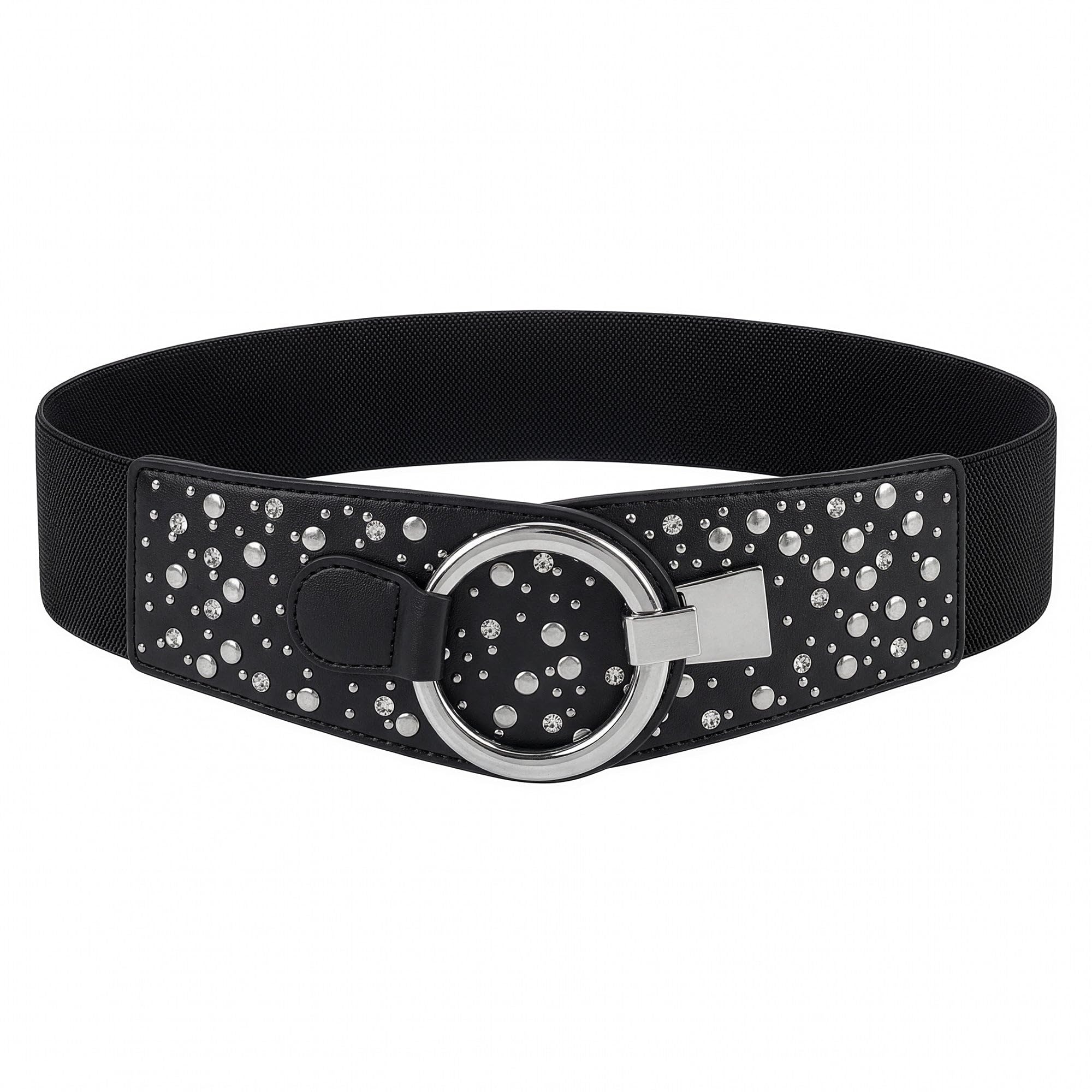 BlackButterfly Wide Elastic Stretch Retro Metal Interlock Buckle Belt (Black, XXL)