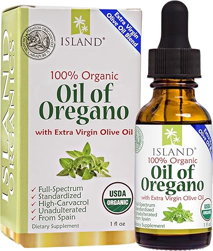 Island Nutrition, Gotas líquidas orgánicas de aceite de orégano (1 fl oz) - Aceite de oliva 100% orgánico y aceite de orégano orgánico, cultivado en
