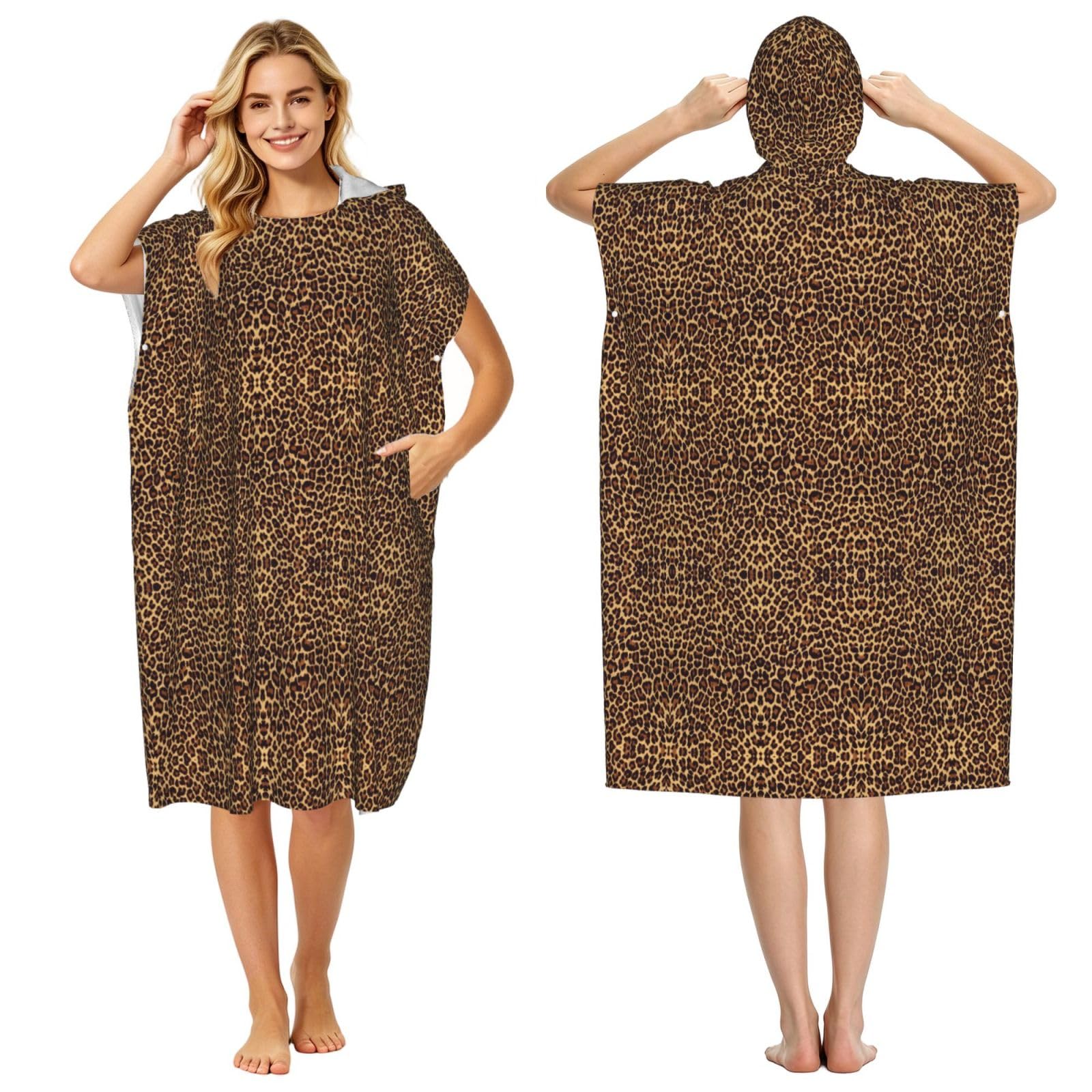 Poncho d'été léger pour le surf et la plage, cape de bain adulte imprimé léopard chic