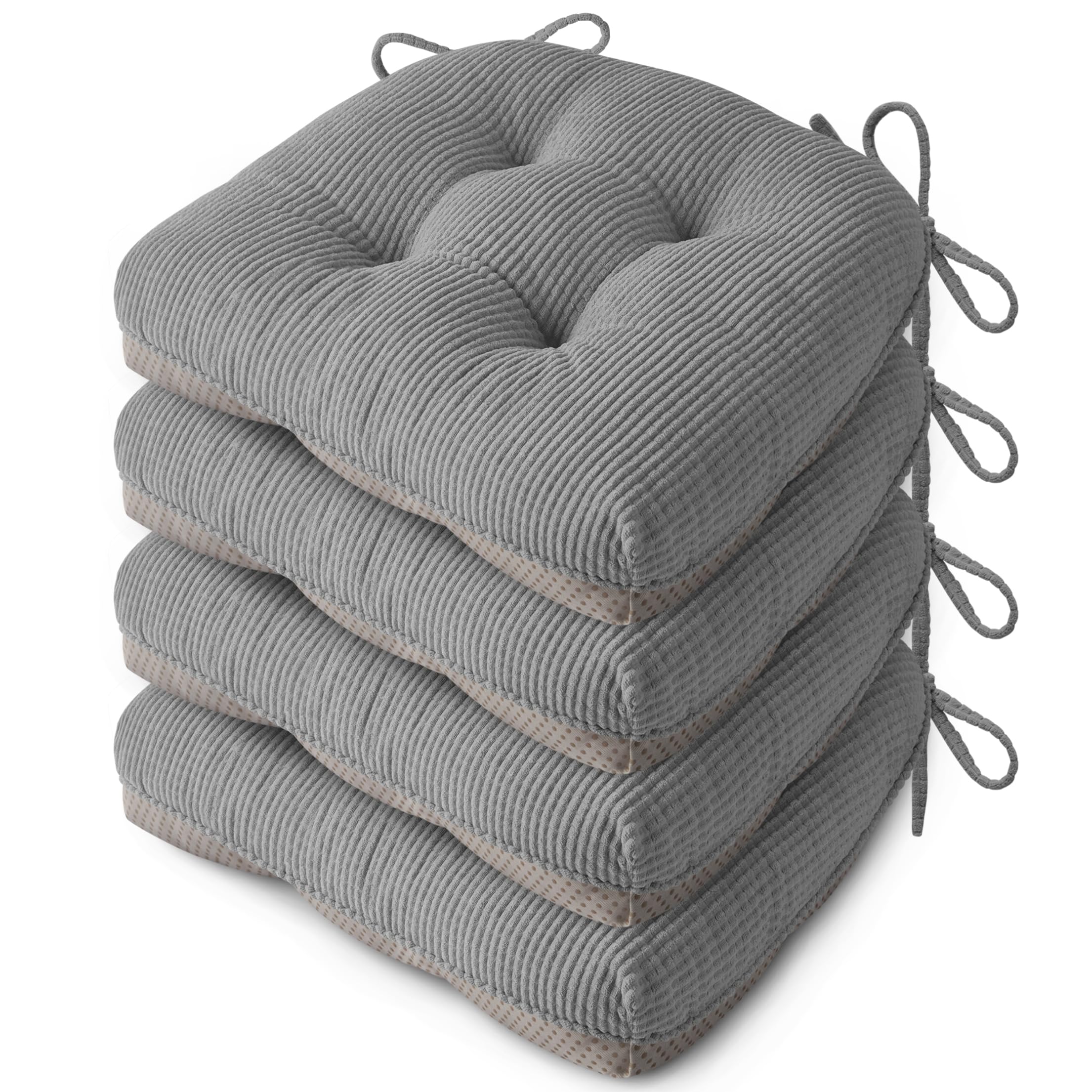 FlyGulls Seat Cushions for Dining Chairs, Anti Slip Kitchen Chair Cushions Set of 4, Soft Dining Seat Pads 18"X16.5"X3"/46X42X8cm, Grey