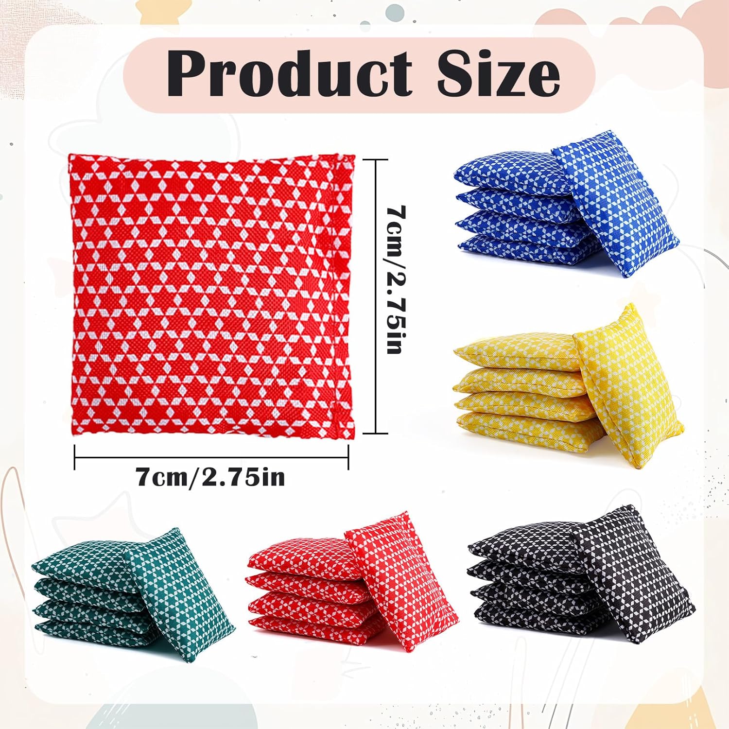40 Pcs Mini Bean Bags for Tossing,2.75 x 2.75 Inch Small Bean Bags,Nylon Beanbags Hand Toss Games,Colorful Cornhole Bag,Carnival Family Outdoor Yard Toss Game