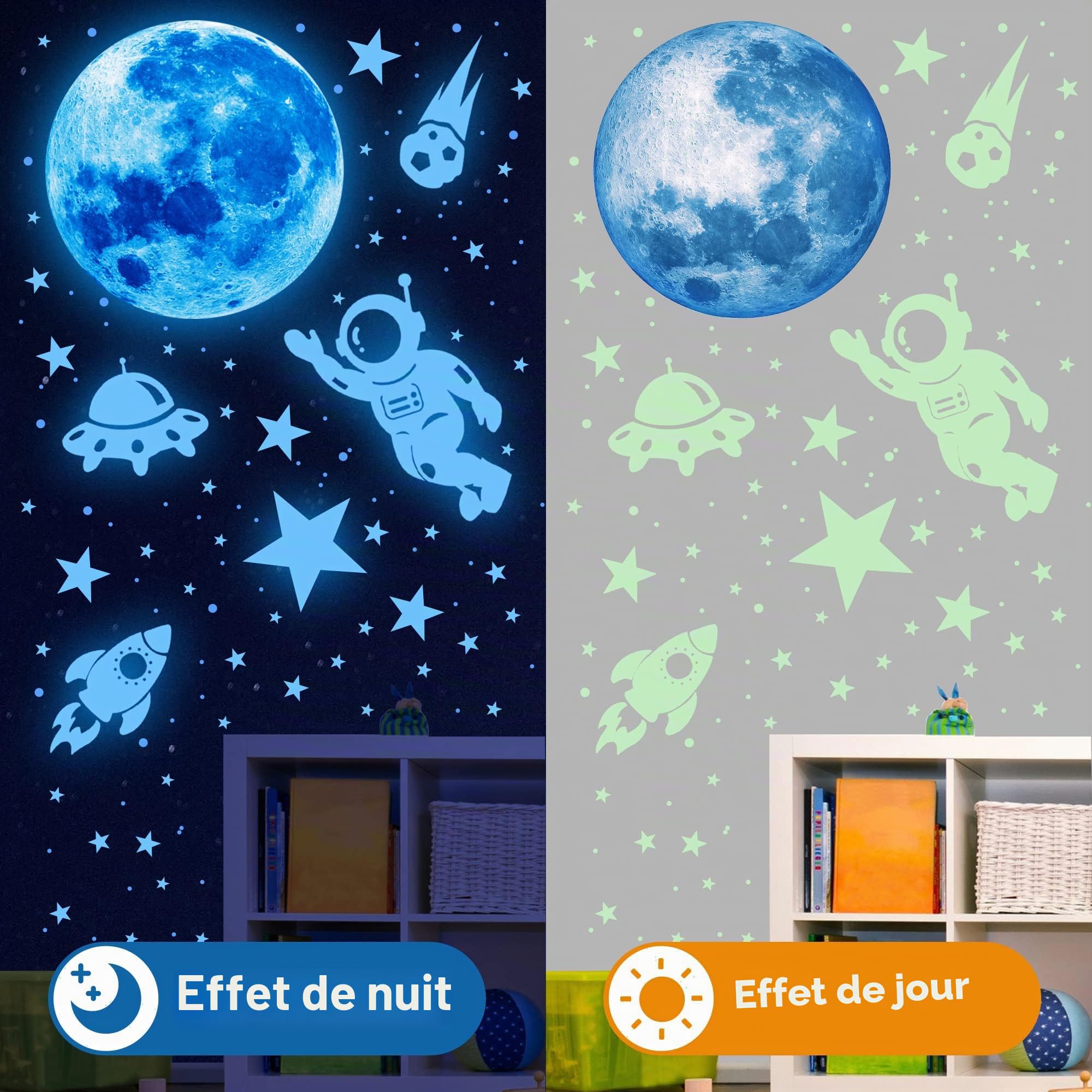 531 Pièces Autocollants Planètes Phosphorescentes Etoiles Phosphorescentes Plafond Astronaute Galaxie Fluorescente Lumineuse Stickers Muraux Décoration pour Bébé Enfants Fille Garcon Chambres