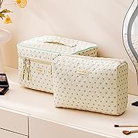 Vista 4 de HBselect Bolsa de maquillaje acolchada, 3 piezas de algodón grande, bolsa de maquillaje de viaje, bonita bolsa de maquillaje floral de coqueta