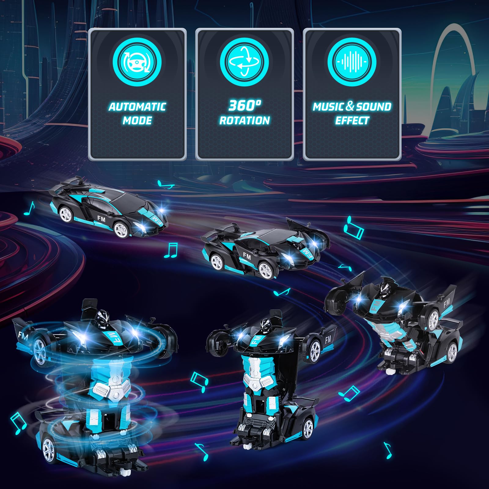 Kazzley Transformers Macchina Telecomandata Giocattoli, Auto Telecomandata con Sensore di Movimento, RC Robot Car con Effetto Luce e Suono, Macchina Radiocomandata per Bambini 4 5 6 7 8 9 10 Anni