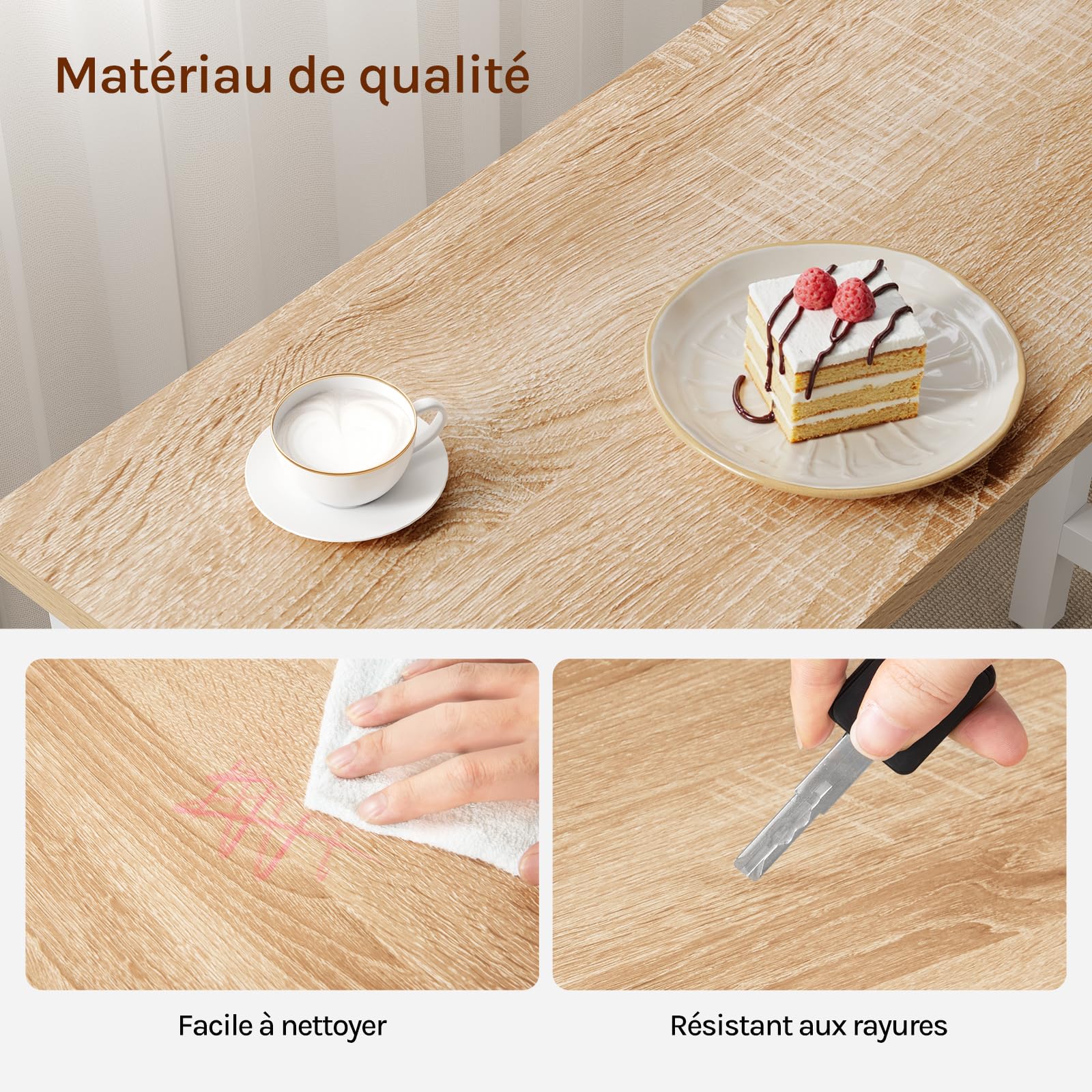 WOLTU Table de Bar Étroite et Haute 100x40x100cm, Table à Manger avec Structure en Métal, Robuste, Chêne Clair