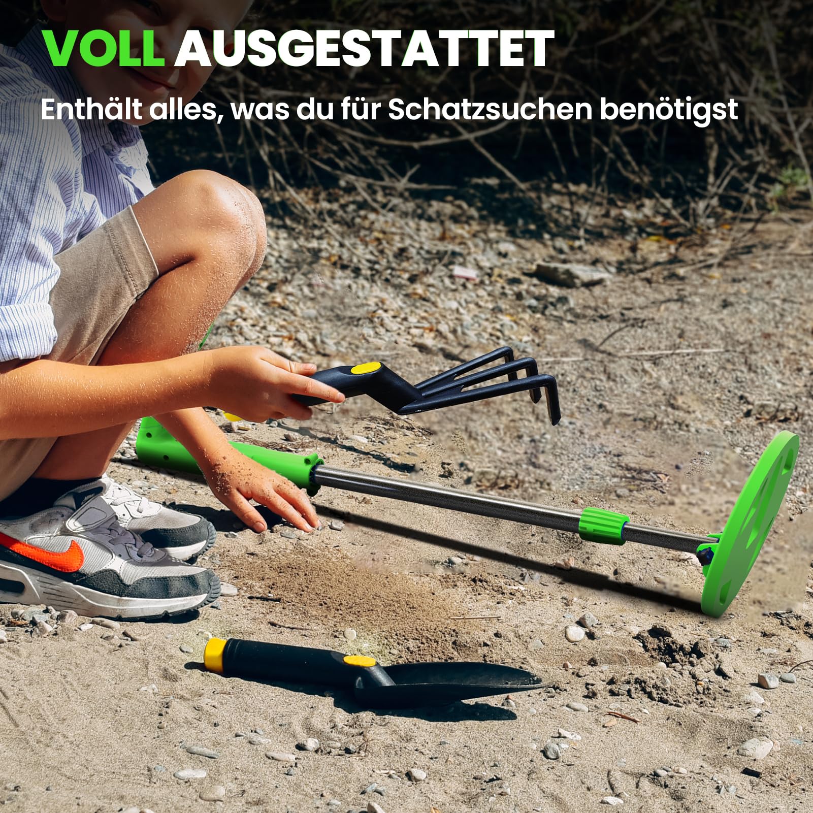 DR.ÖTEK Metalldetektor Kinder, Farb-LCD & 6" Leuchtspule, Leicht & Einstellbar, Rutschfester Griff, Kinder Metalldetektor Set für 3-12, Jungen & Mädchen, Grün