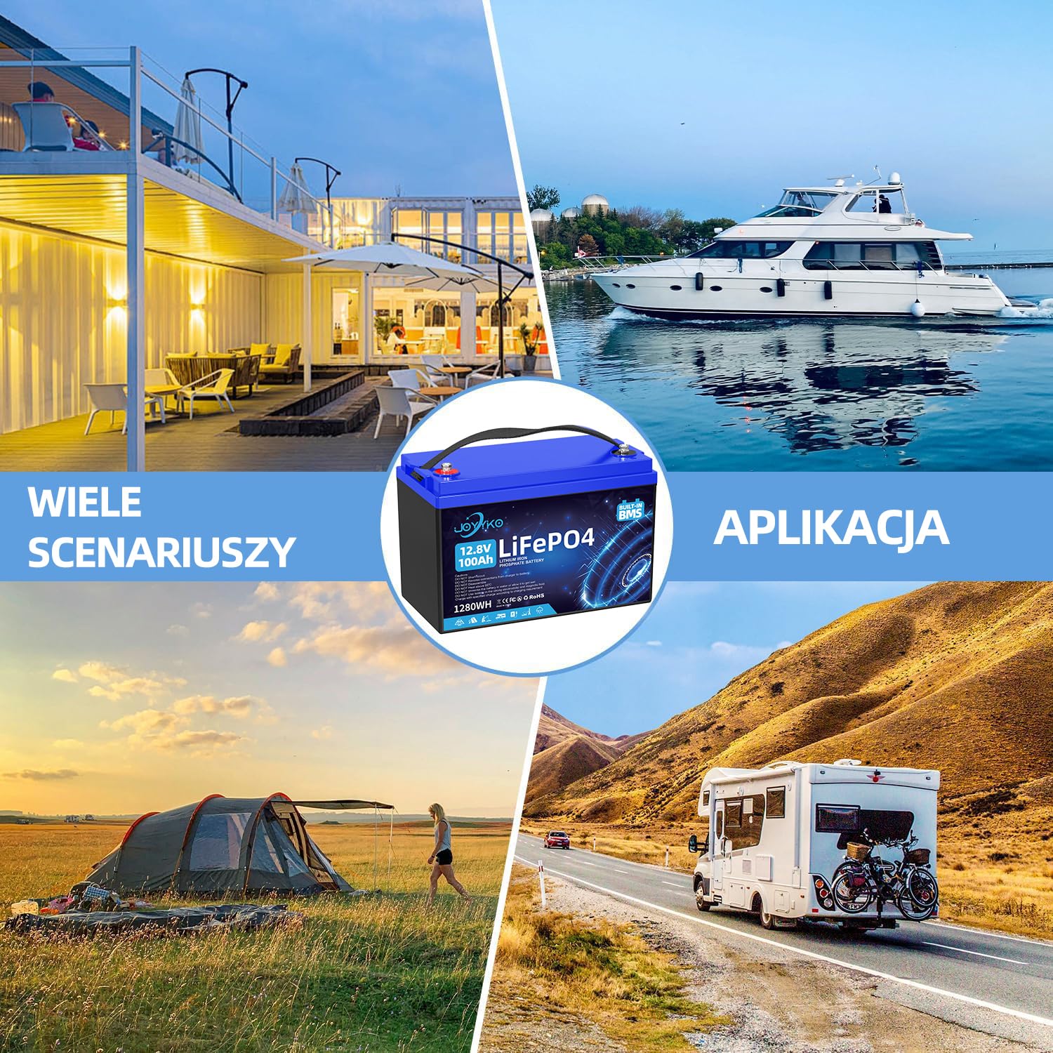 12V 100Ah Bateria LiFePO4, Bateria Litowa LiFePO4 z Krioprotekcją, 15000 Cykli, Akumulator Ochroną BMS LiFEPO4 Odpowiedni do Silników Trolingowych, Łodzi, Domowych Systemów Energii Magazynowania