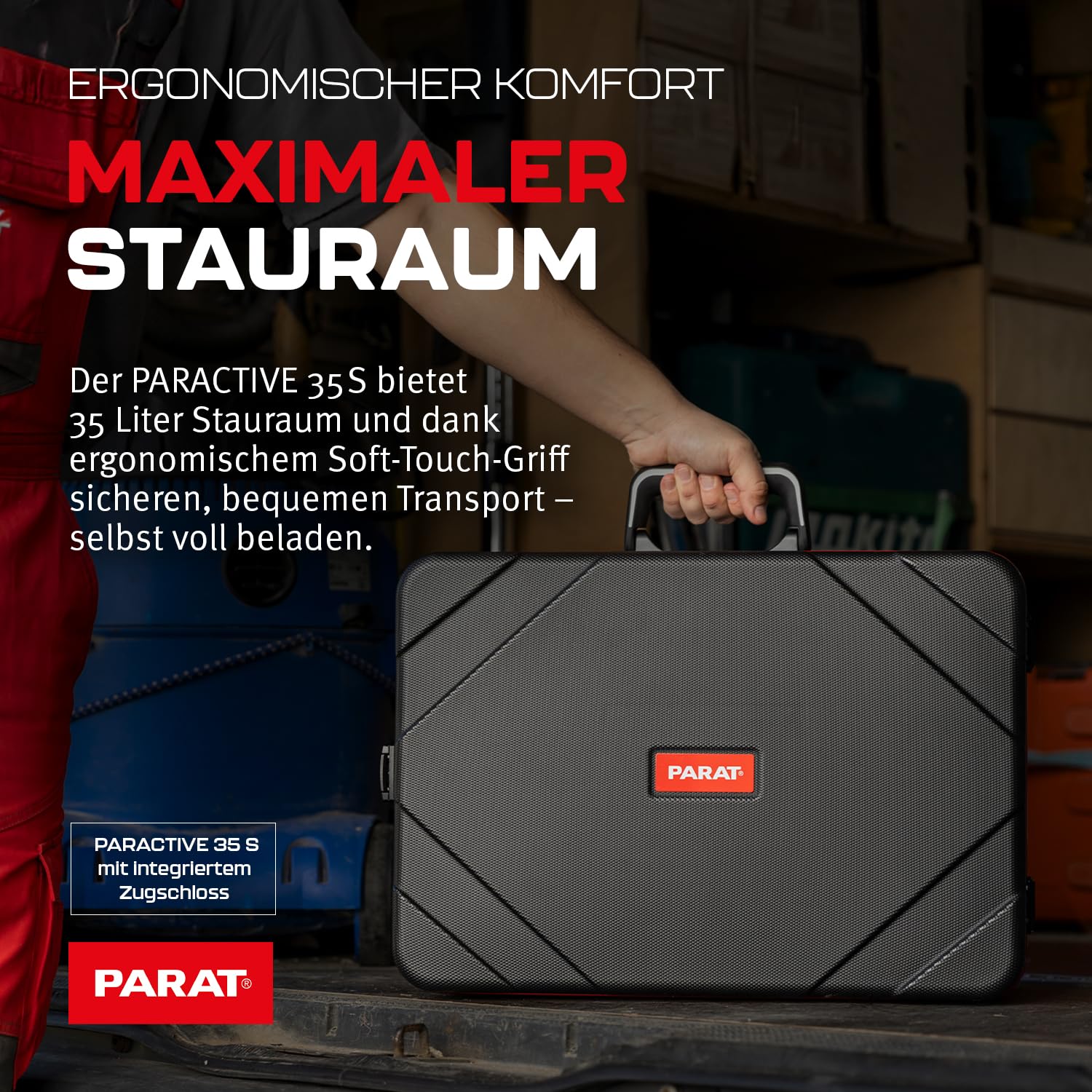 PARAT PARACTIVE 35 S walizka narzędziowa pusta 35 l | designerska walizka na narzędzia z aluminiową ramą i dolną miską XL | wysokiej jakości walizka na narzędzia z nylonowymi przegródkami i kieszenią