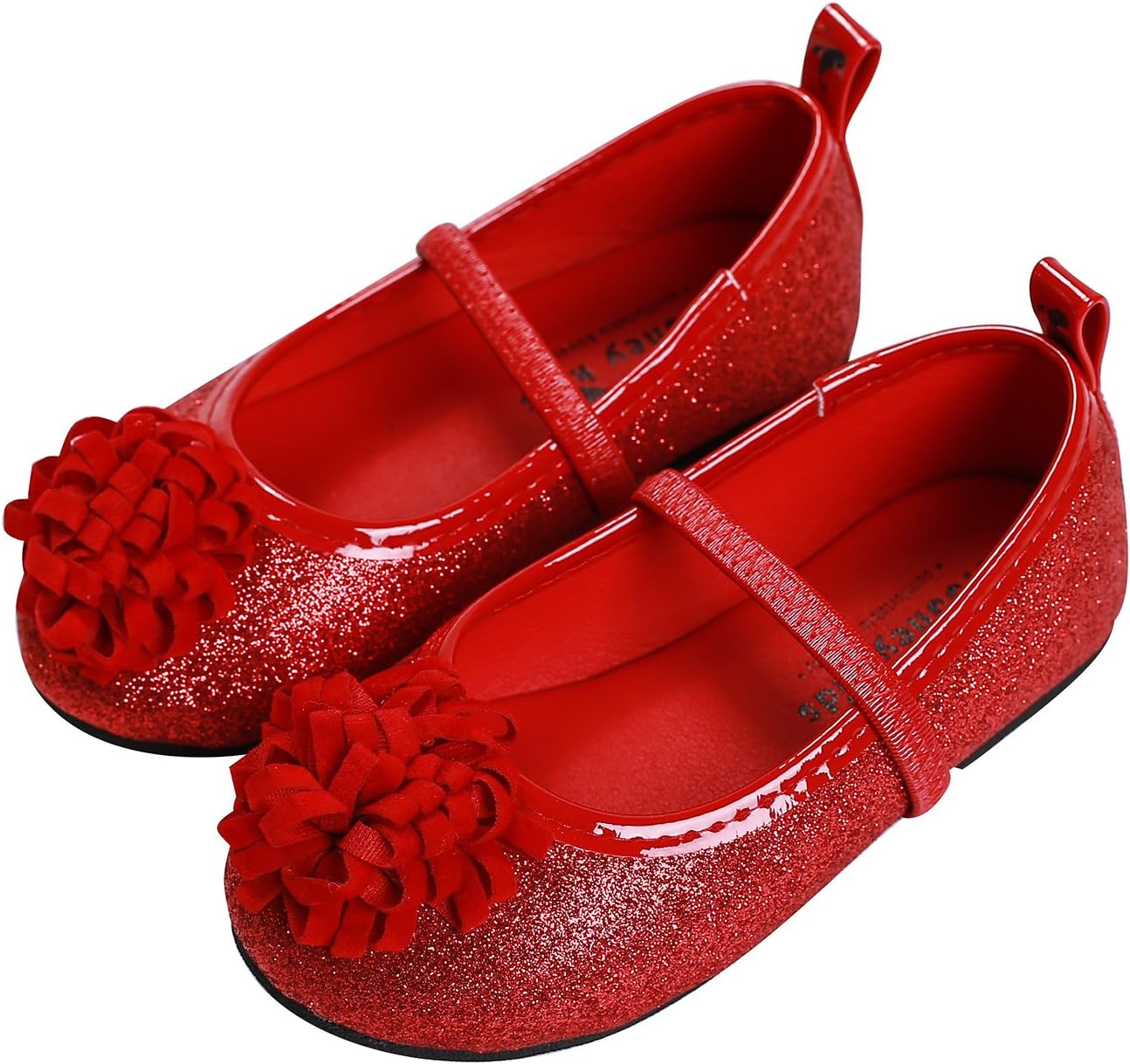 Girls Mary Jane Glitter Flat Shoes (7, Red)