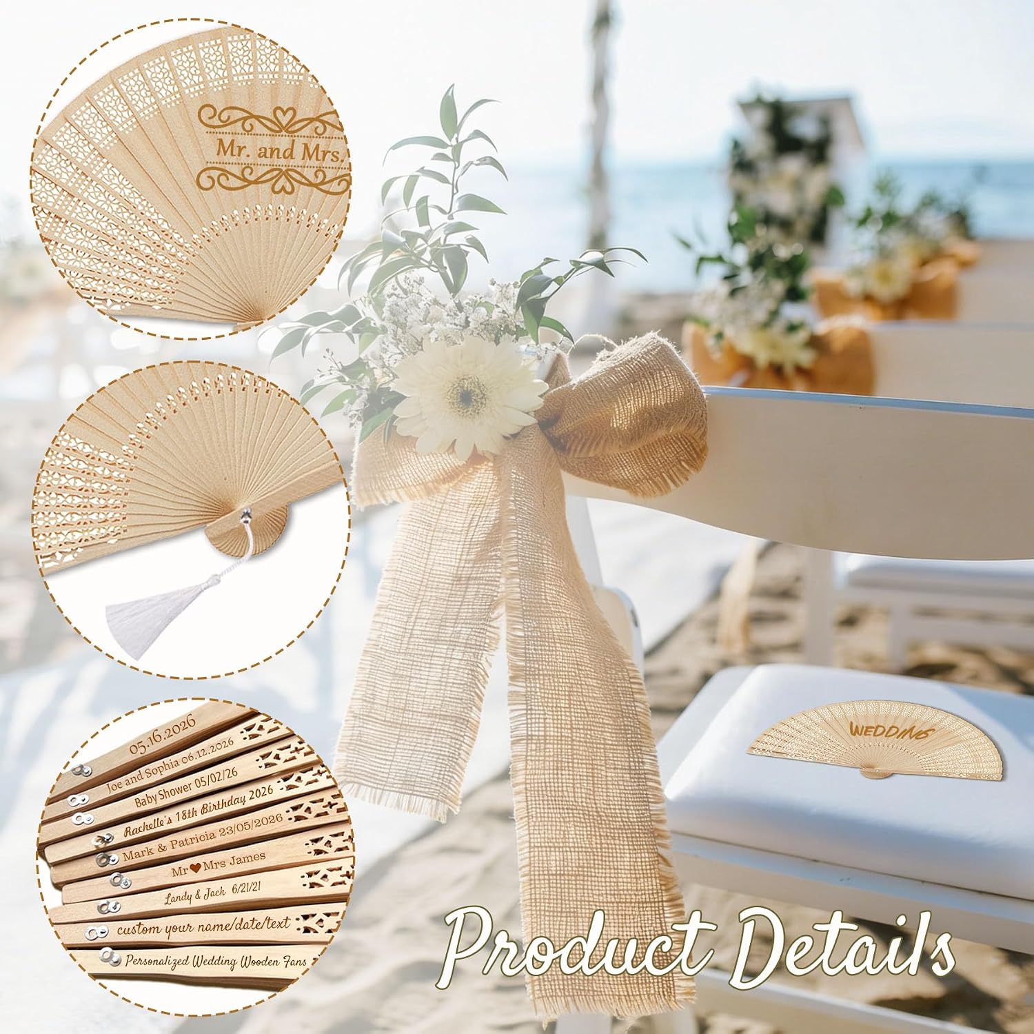 Personalized Fans for Wedding Guests Wedding Favors for Guests Bulk Custom Wedding Handheld Fans Wooden Folding Hand Fans with Tassel and Organza Bags Birthday & Party Favor Gifts (30)