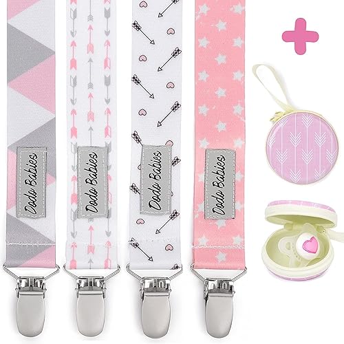 Dodo Babies Juego de clip y funda para chupete, soporte universal y soporte para chupete, clip seguro para baberos y asiento de automóvil, correas