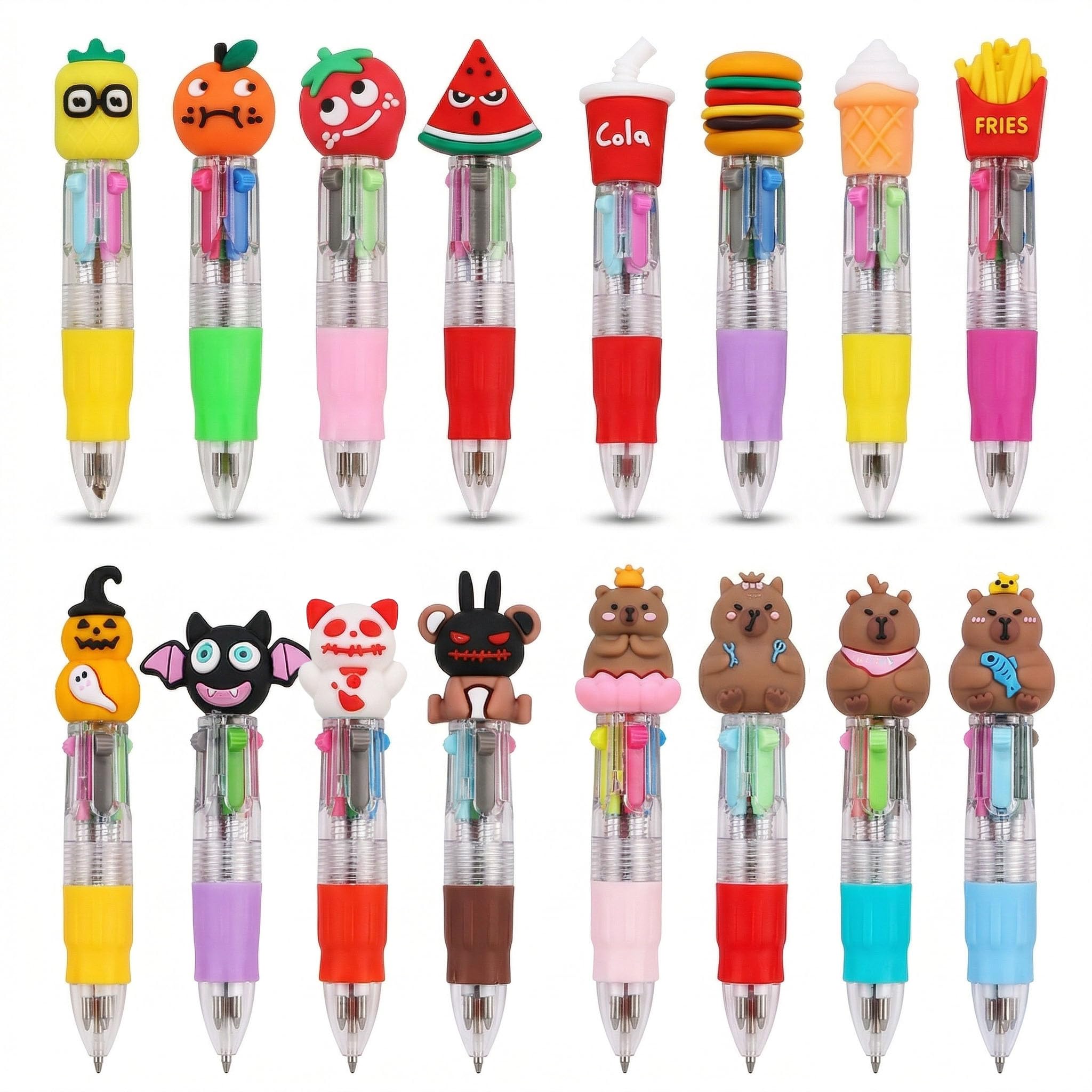 Belegao 20pcs Multicoloured Pen for Kids 0.7mm Tip Cute 4-Colour Ballpoint Pens