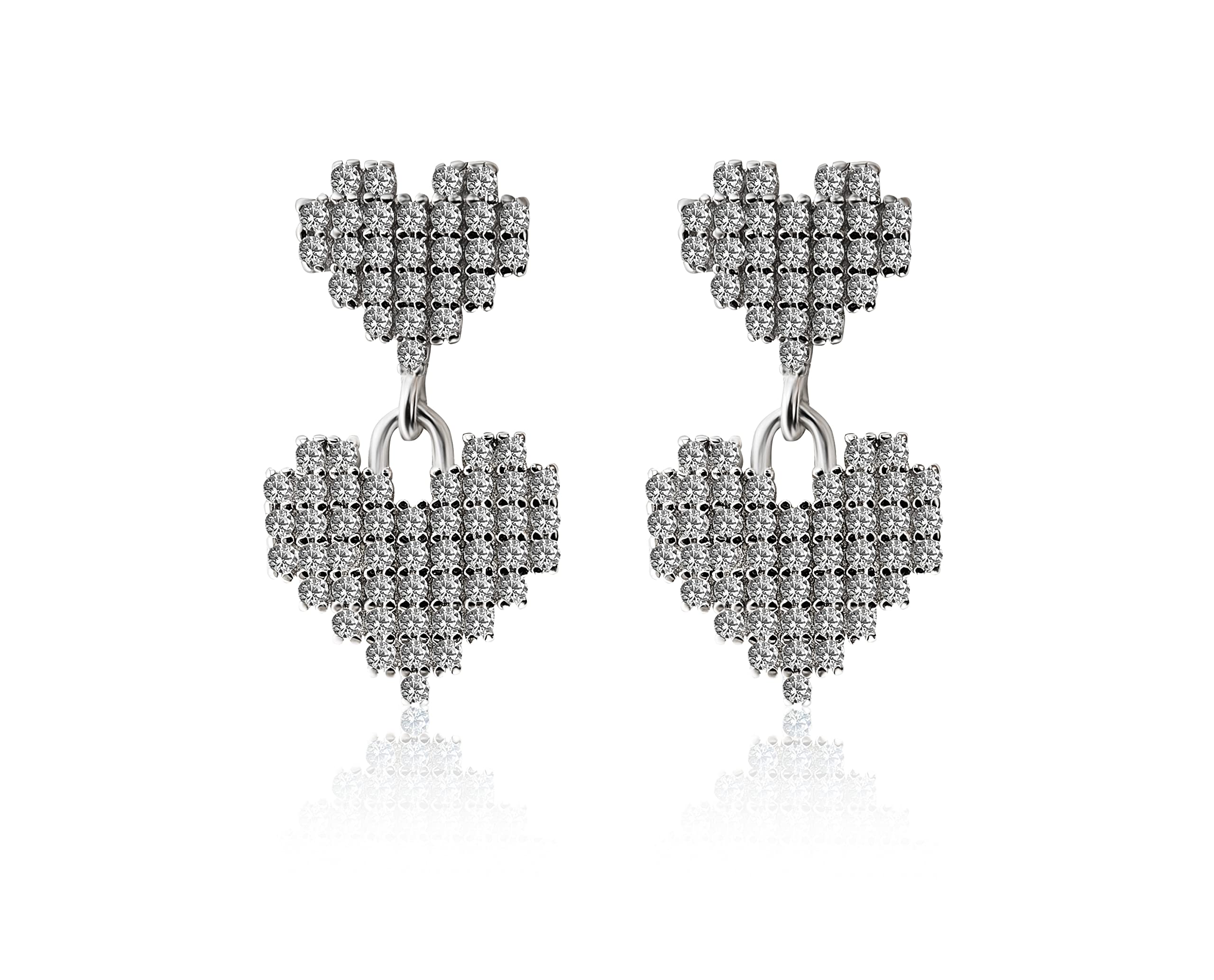 INARI SHINES 925 Sterling Silver Double Heart Drop Earrings with Zirconia stones | Gift for Women and Girls | With 925 Stamp & Certificate of Authenticity
