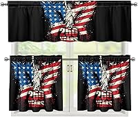 Vista 14 de Juego de 250 cortinas de cocina con bandera estadounidense para ventanas, fácil de instalar, cortinas cortas de 24 pulgadas con bolsillo para barra