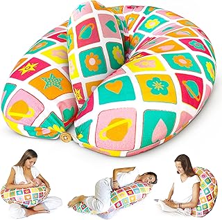 Bamibi® Coussin de Grossesse et Coussin d'allaitement - Oreiller de Maternité Multifonctionnel pour le Sommeil et l'allaitement de Bébé avec Housse Amovible 100% Coton et Coussin Intérieur (Agatha))