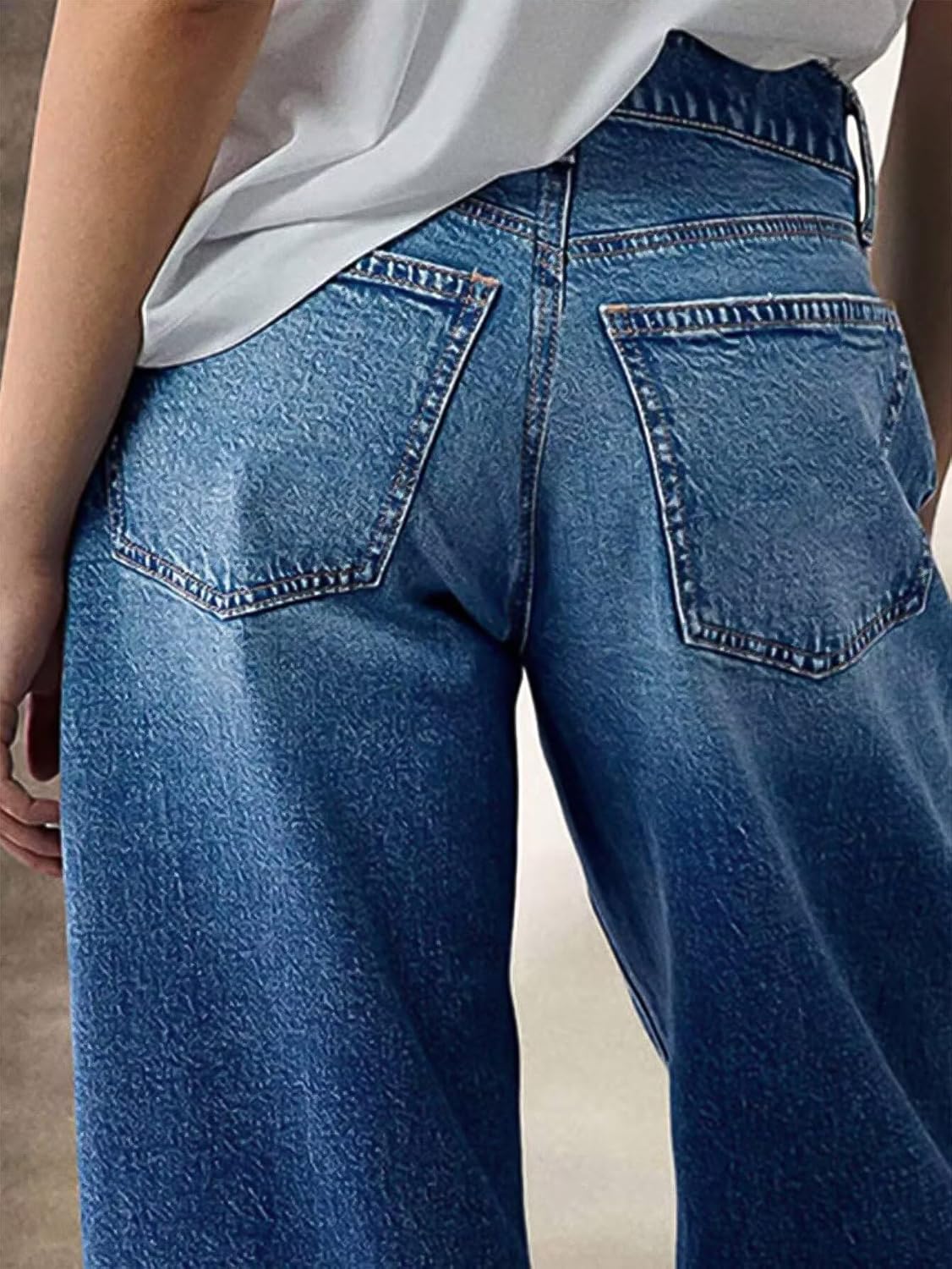 Flamingals Straight Leg Jeans for Women Trendy Mid Rise Stretchy Patch Pocket Baggy Jeans Casual Without Belt