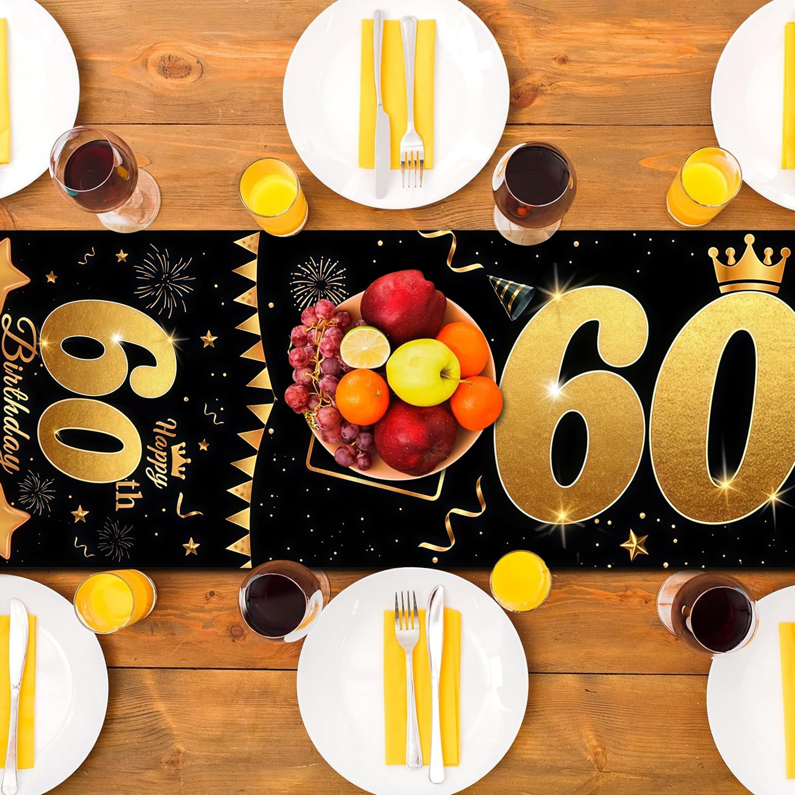 Runner da tavolo per compleanno in oro nero 18 30 40 50 60 anni Decorazione per festa di compleanno Uomo Donna Compleanno Anniversario Decorazioni per feste  15