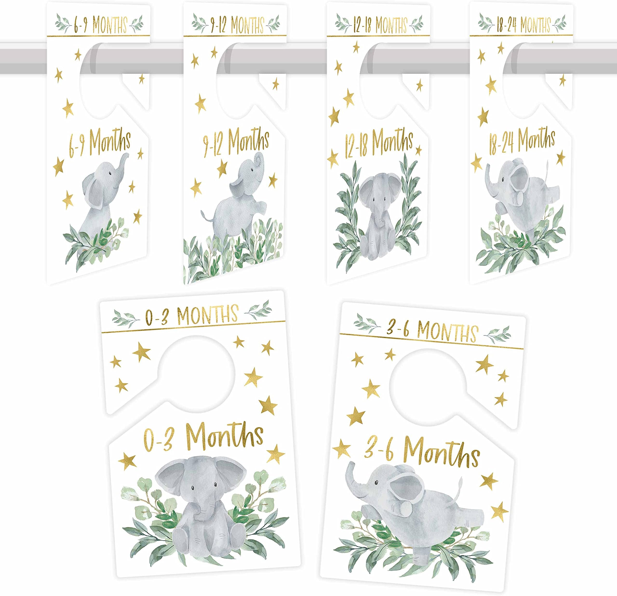 6 Hanger Dividers Baby Closet Size Dividers - Elephant Baby Closet Dividers, Baby Closet Organizer For Nursery Organization, Baby Essentials For Newborn Essentials, Nursery Closet Dividers Girl or Boy