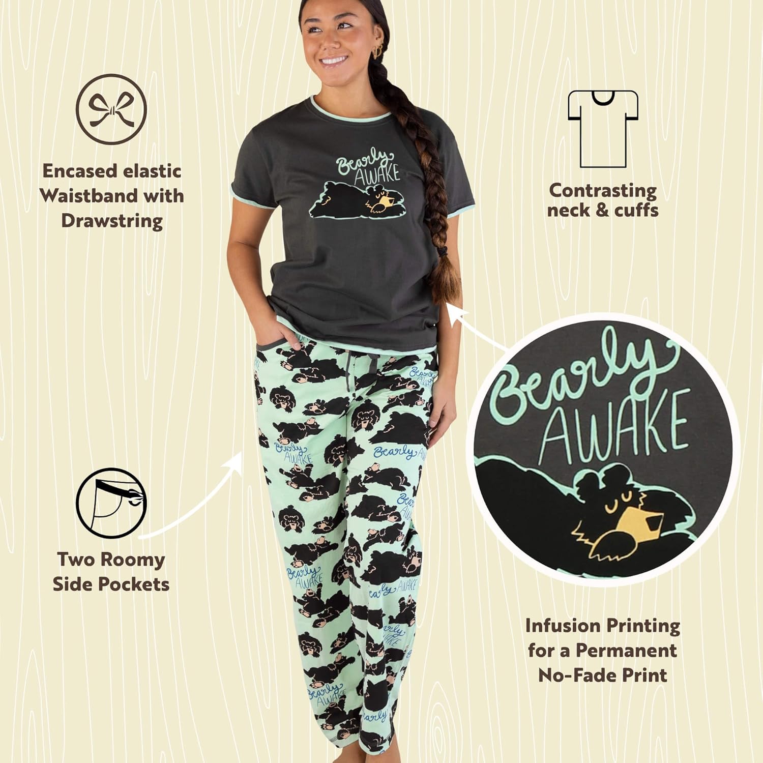 Lazy One Women's Pajama Set, Short Sleeves with Cute Prints, Relaxed Fit, Bear and Moose Prints - Image 6