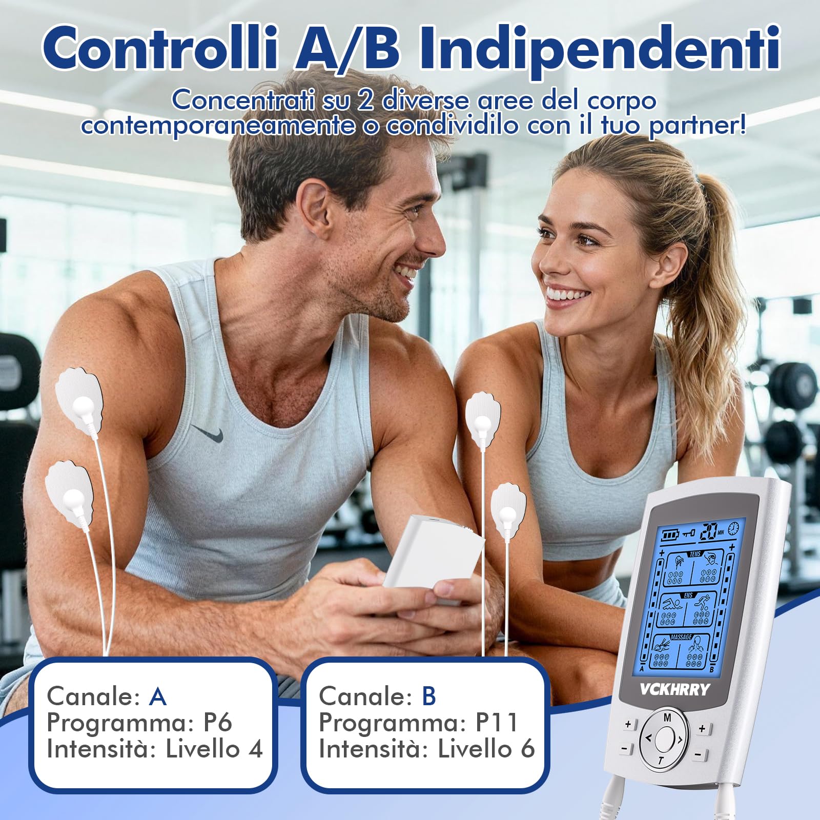 3 In 1 Elettrostimolatore Muscolare TENS EMS Massaggio per costruire muscoli Funzione massaggio, 36 Programmi 2 Canali 20 Livelli di Intensità, 10 Pezzi di Elettrodi per schiena, collo, spalle