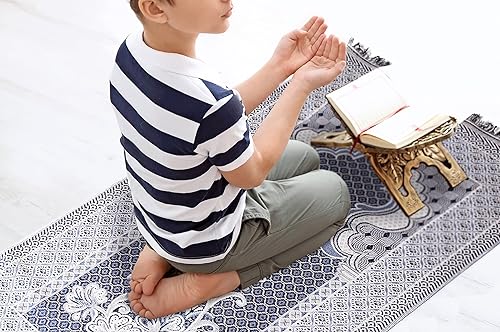 Miniatura 2 de Alfombra de oración musulmana otomana de estilo turco, patrón floral con bonitos regalos islámicos (dos finas alfombras de oración regaladas)