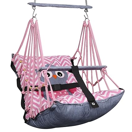 Windson Craft Cotton Baby Swing for Kids jhula 1-5 Years Swings Cradle Chair uyyala New Born Baby Gifts Foldable and Washable with Safety Belt, Home & Garden (Owl)