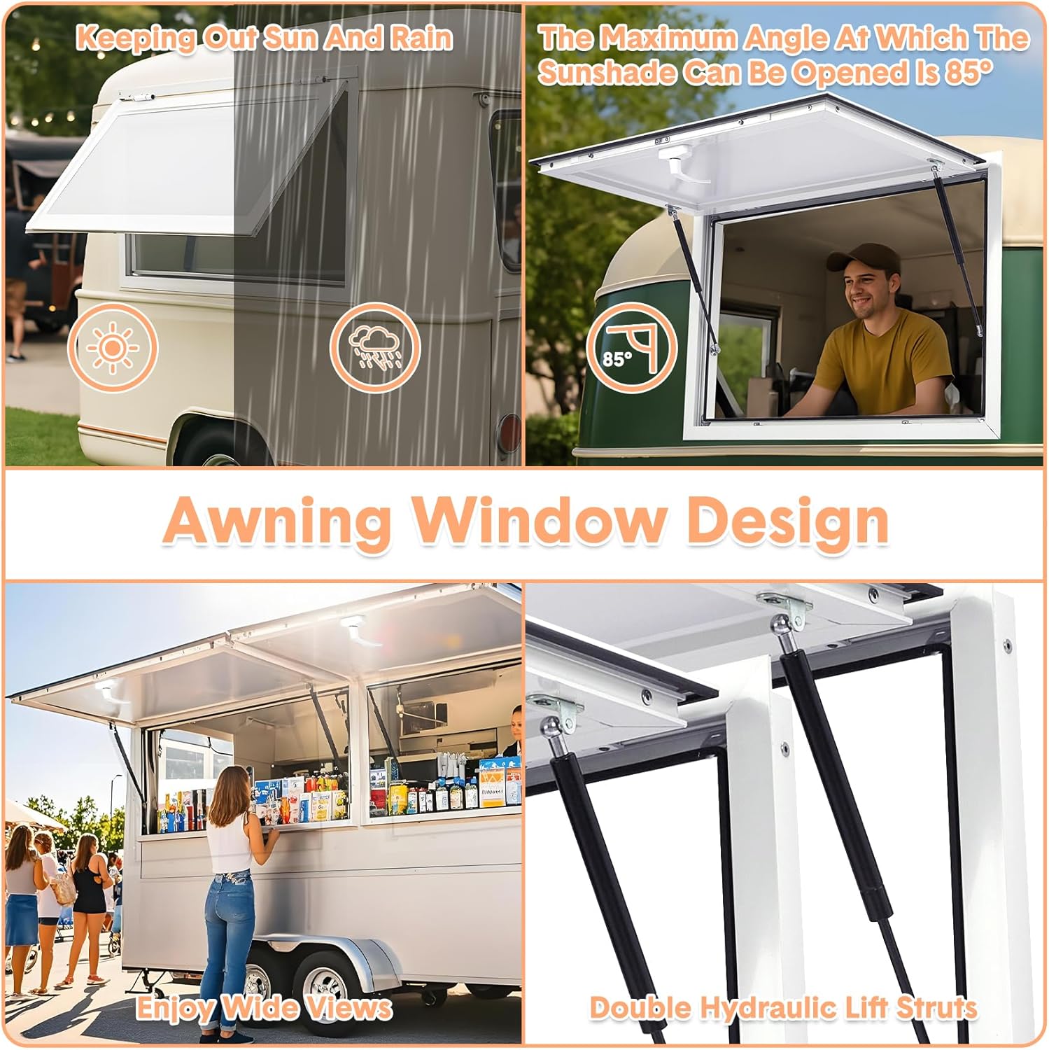 Garvee Concession Window for Food Truck 36x36 in, Aluminum Alloy Food Truck Window with Door Handle, Concession Awning Door Up to 85 Degrees, for BBQ Trailer, Mobile Catering, Glass Not Included