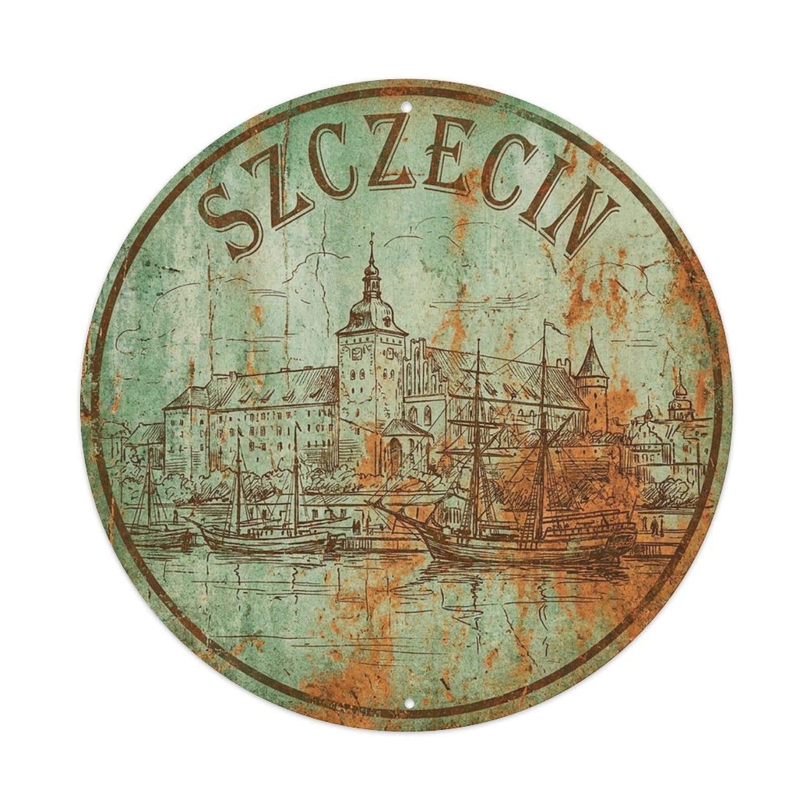Poland Vintage Travel Szczecin Vintage Metal Tin Sign Plaque Wall Decor for Cafe, Club Bar, Office, Garden Metal Poster 8x8Inch