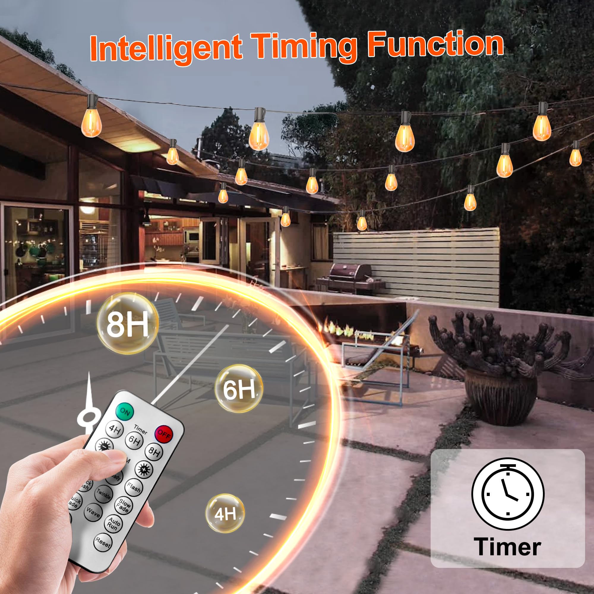 BLIATLUS Guirnalda de luces solares de 60 pies para exteriores, impermeable, con control remoto, luces solares para patio, porche, jardín, mercado, bistró, patio, valla