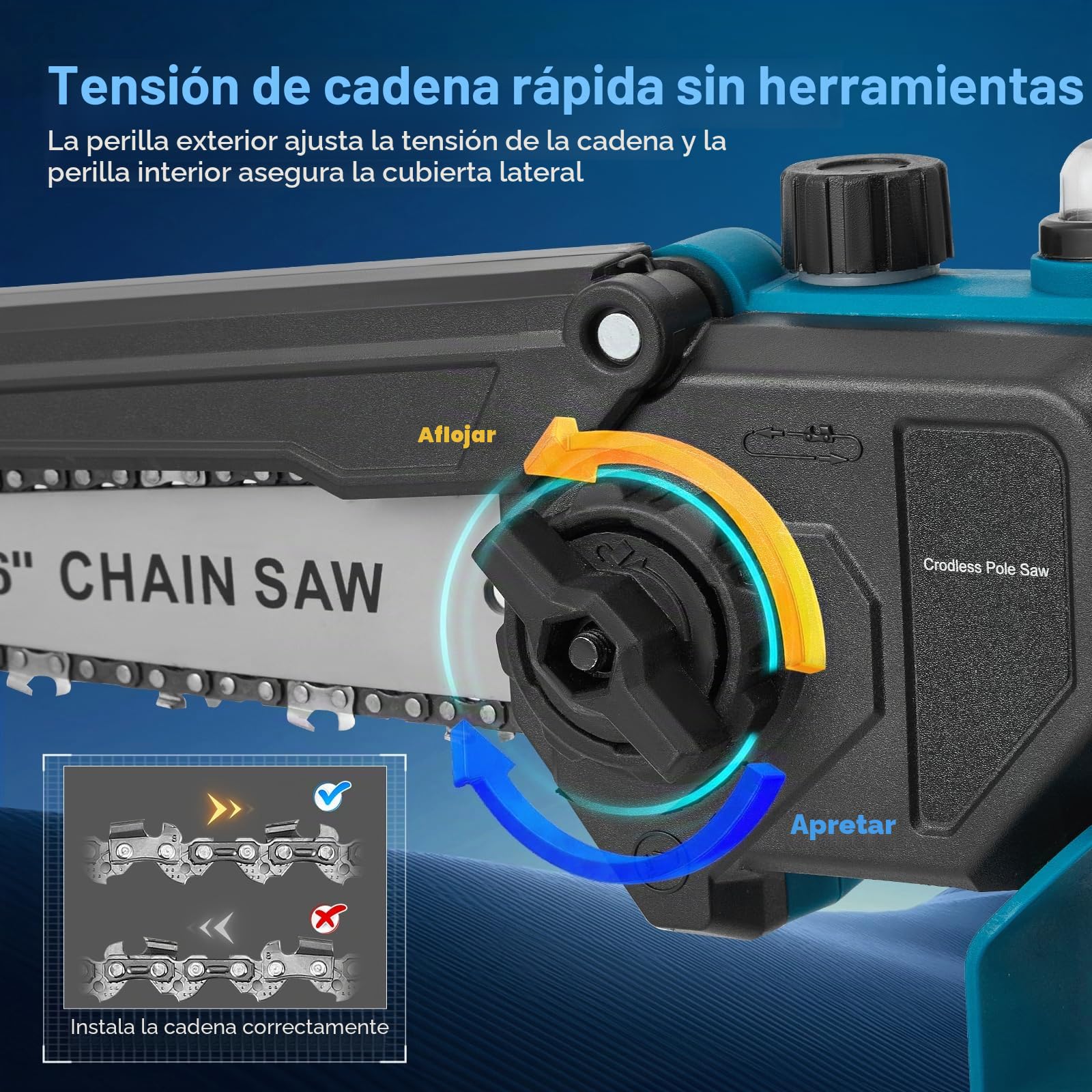 Podadora de pértiga inalámbrica 4 en 1, mini motosierra sin escobillas de 6 y 8 pulgadas con 2 baterías de 4000 mAh, alcance de 4,6 m, herramienta de jardinería para poda y corte de ramas
