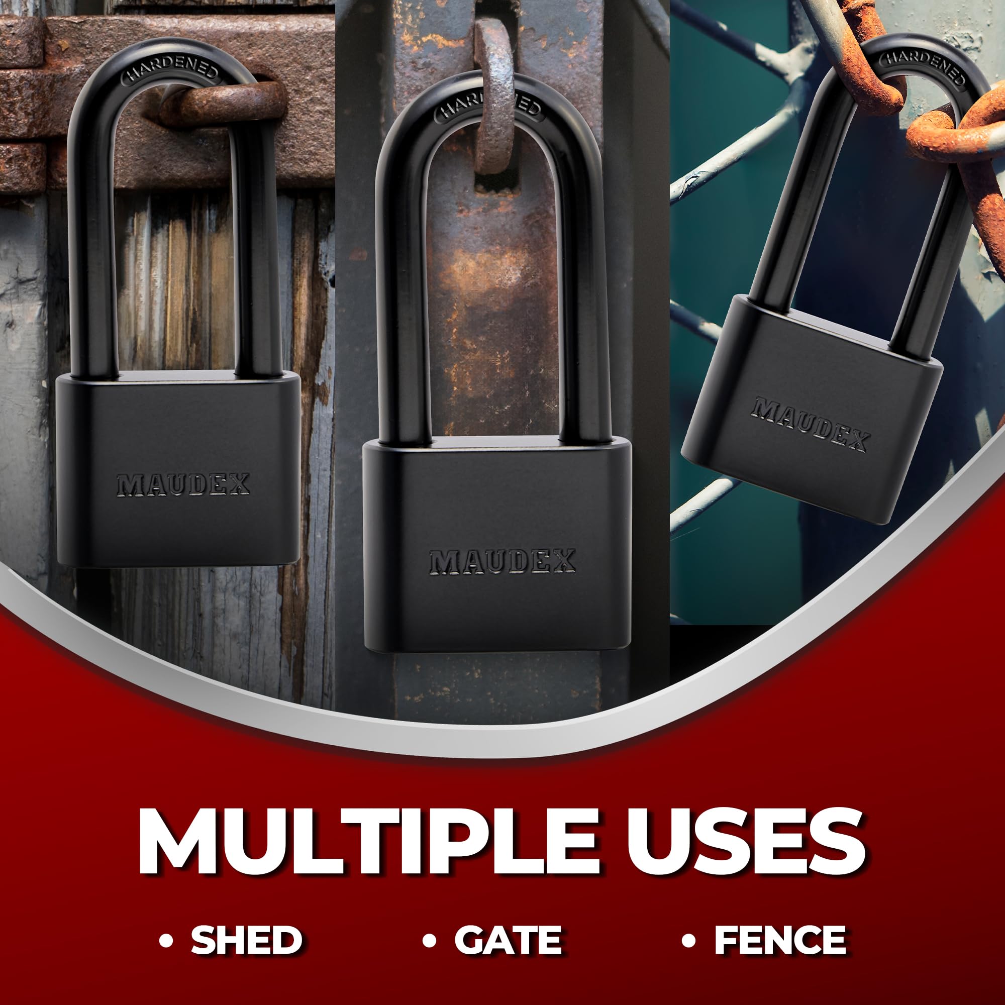 Maudex® PBE50 Padlock, All-Weather Protection with 5 Keys, Brass Cylinder, Weather-Resistant Coating for Outdoor Shed Gate - Image 3