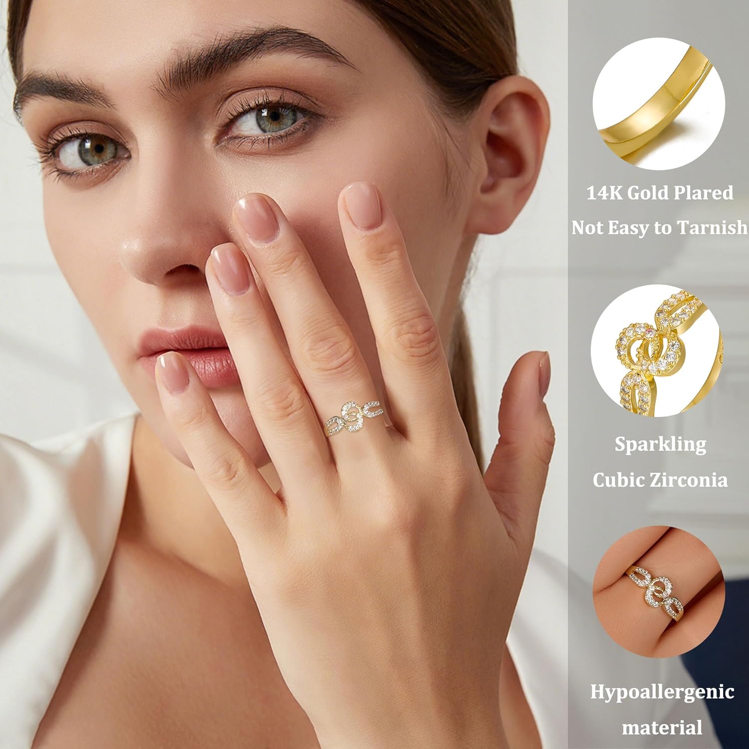 14K Gold Plated Cubic Zirconia Promise Ring For Women,Stackable Dainty Ring,Valentines Jewelry Gift for Her - Image 2