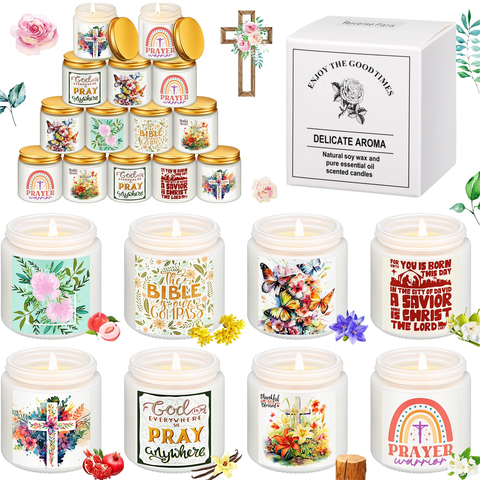 MTLEE 24 Pcs Christian Gifts for Women Bulk Lent with Catholic Bible Verses Religious Faith Jar Scented Candles for Church Coworkers Employees Teachers Nurse Healthcare Worker(White)