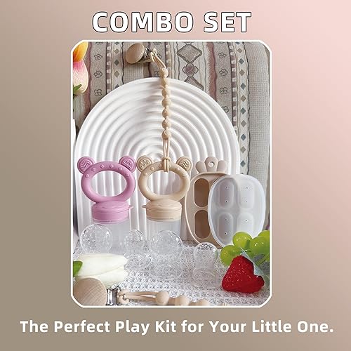 Miniatura 7 de Paquete de 4 elegantes comederos anticaídas para chupetes de frutas, moldes de paletas de leche materna para dentición con tapas, chupete mordedor,