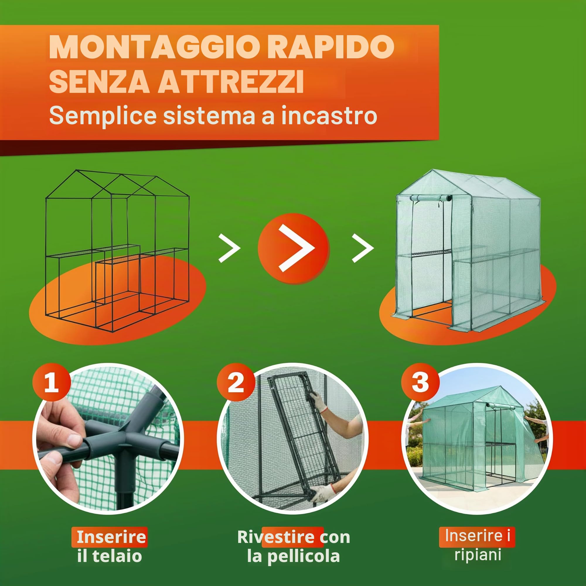 Gardebruk Serra da Giardino 2,23 m² 4 Ripiani Porta Arrotolabile 190x186x120cm Serre Piante Verdure