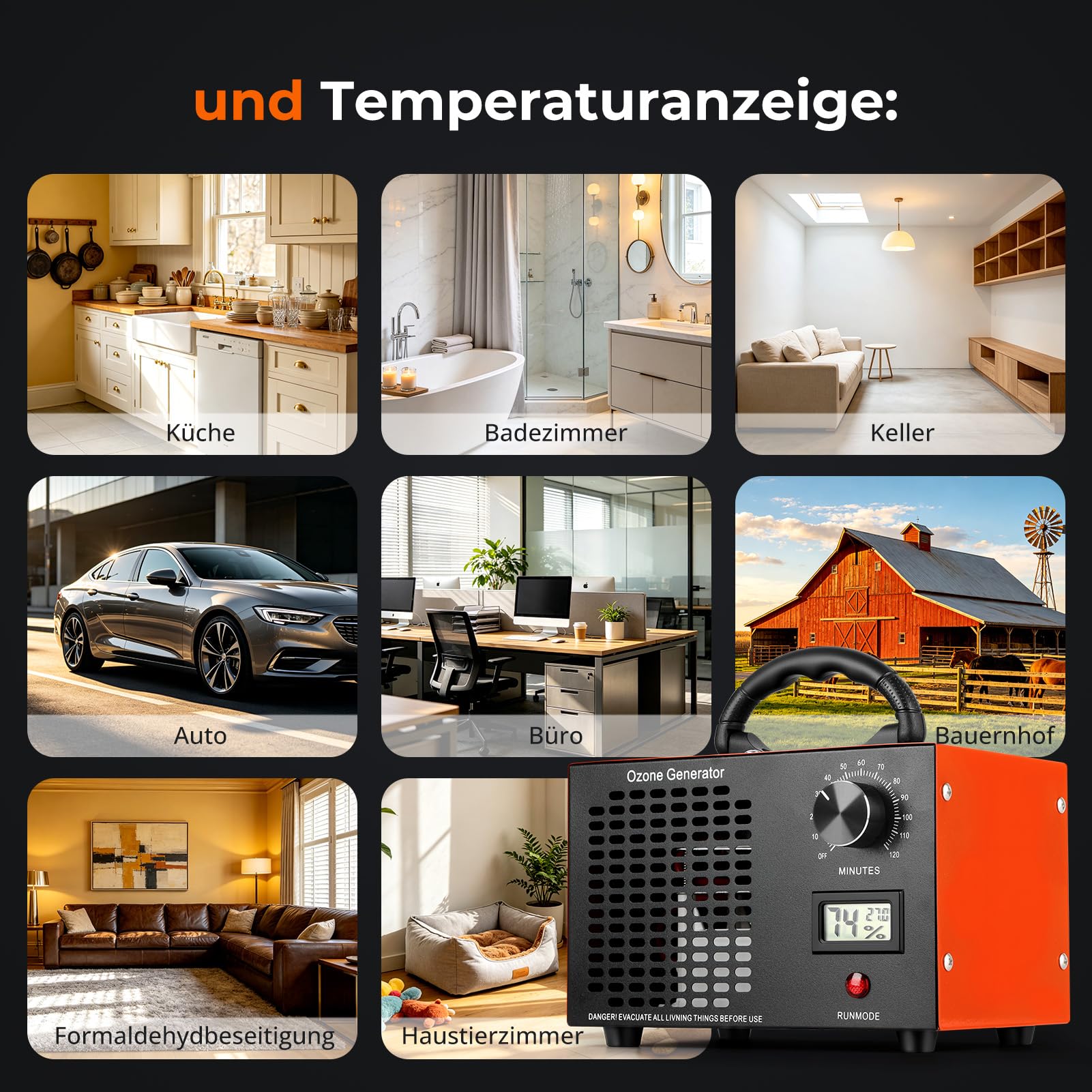 Generatore di ozono da 90000 mg/h, purificatore d'aria all'ozono, fino a 320 m², ozonizzatore O3 con timer da 120 minuti, per auto, fumo, garage, appartamento, hotel, pulizia degli odori, cucina