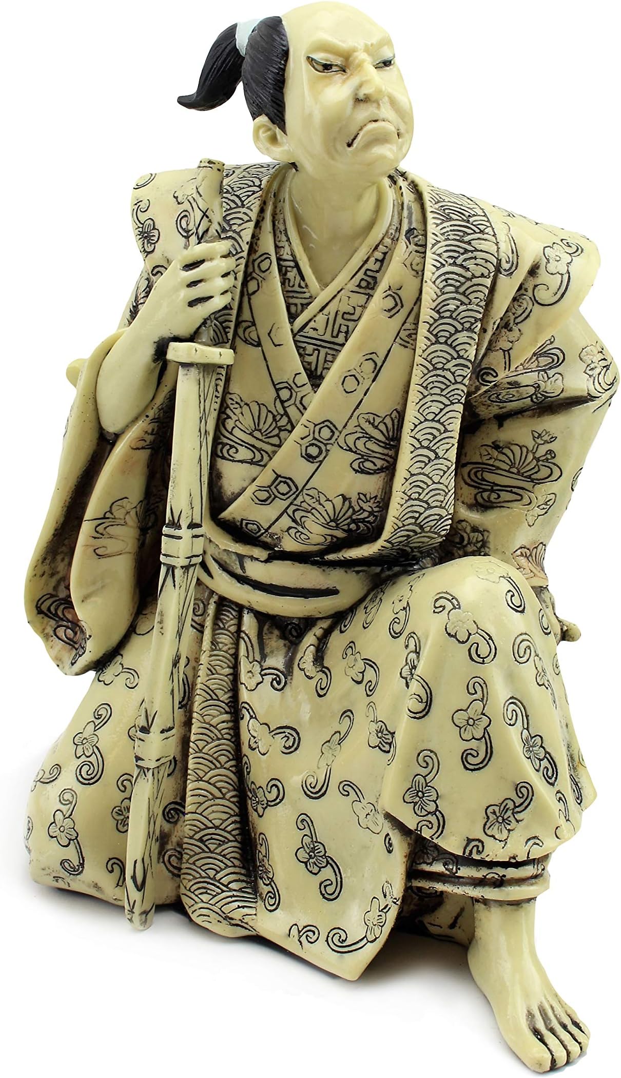 WPYST Japanese Warrior Samurai Bushi 武士 ぶし侍 Figurine Statue in Faux Ivory for Home Office Desktop Table Decor G16657