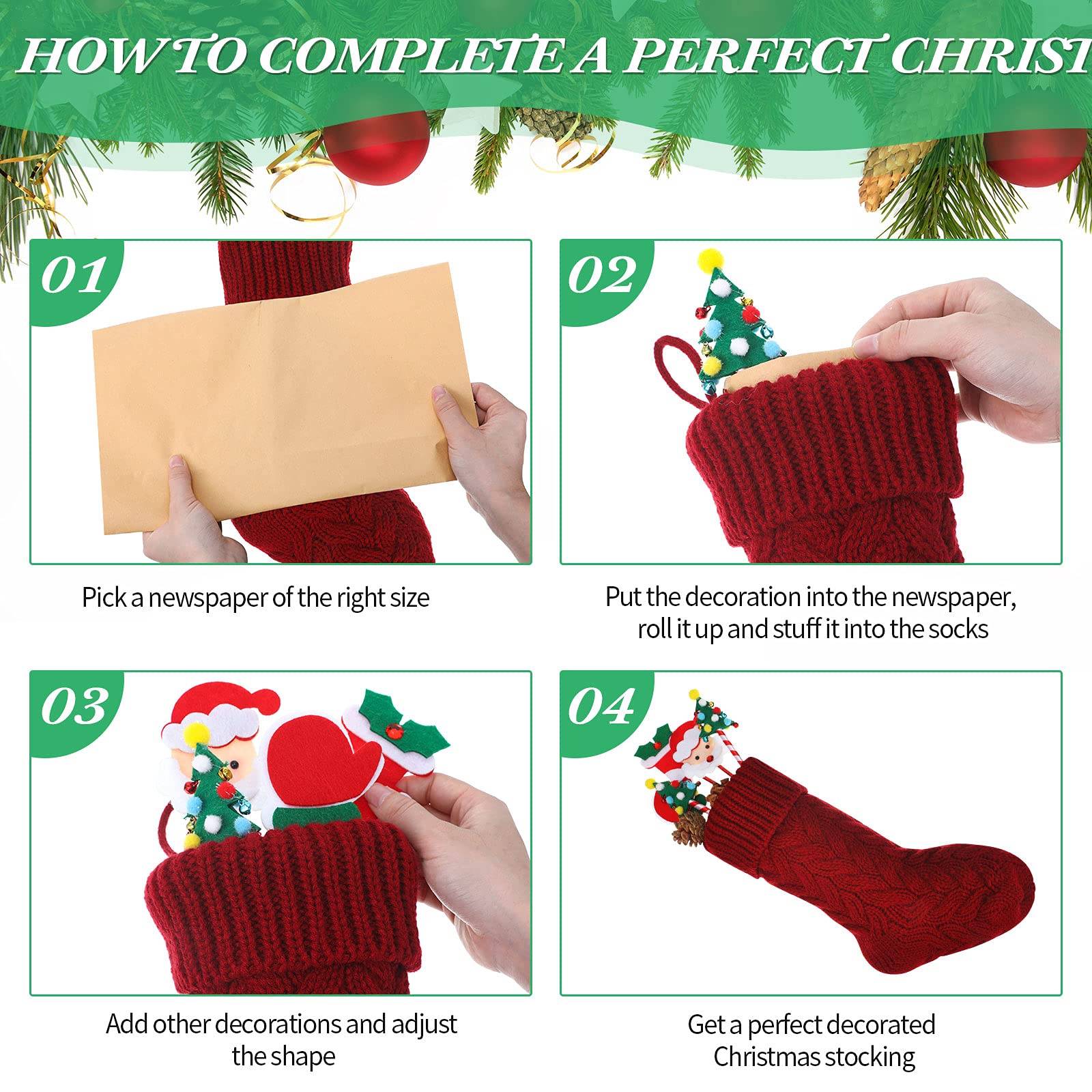 12 Stück Weihnachtsstrümpfe 37,8 cm Zopfmuster gestrickte Weihnachtsstrümpfe Weihnachtsstrümpfe hängende Weihnachtsstrümpfe für Weihnachten Kamin Büro Urlaub Dekoration (Weinrot, Weiß, Leinen,