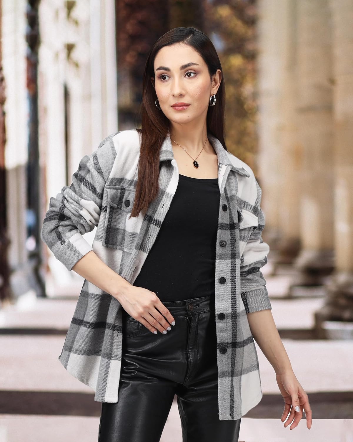 NY Threads Women's Flannel Shirt Plaid Shacket Fall Outfit Relaxed Fit Button Down Long Sleeve Top Casual Jacket for Women - Image 5