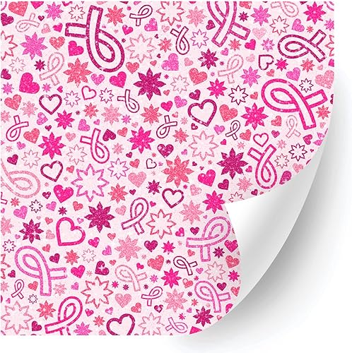 HTV4U Vinilo de transferencia de calor con estampado de concienciación sobre el cáncer de mama con purpurina (flores de cinta rosa, 12 pulgadas x 3