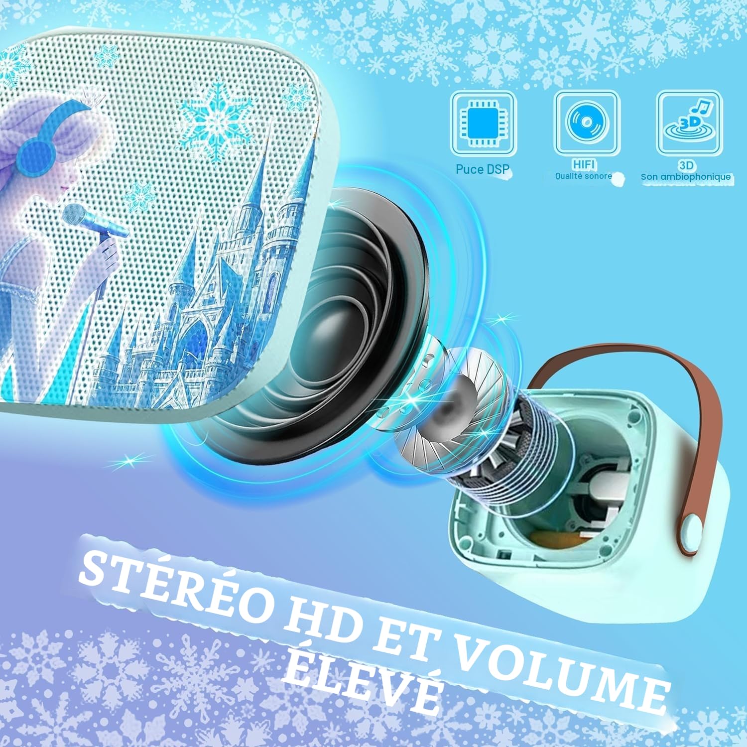 Micro Karaoké Enfant Fille, Enceinte Bluetooth Frozen avec 2 Micros sans Fil, Cadeau Frozen 3 4 5 6 7 8 9 Ans,Micro Enfant pour Chanter, Idée Cadeau Anniversaire Fille
